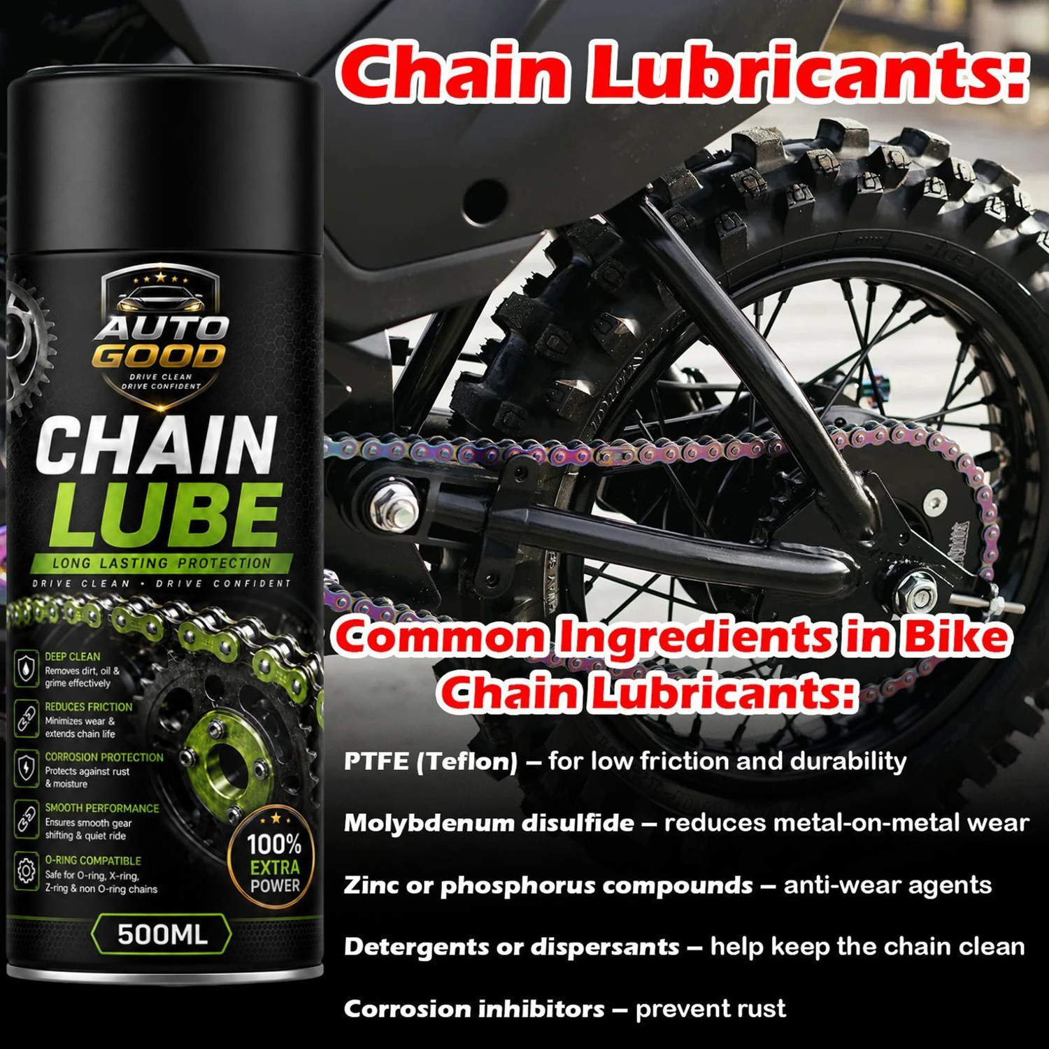 Image of Auto good Professional Bike Chain Cleaner And Lubricant Combo For Daily Maintenance High Performance Motorcycle Chain Care Combo With Cleaner Lubricant Chain Oil