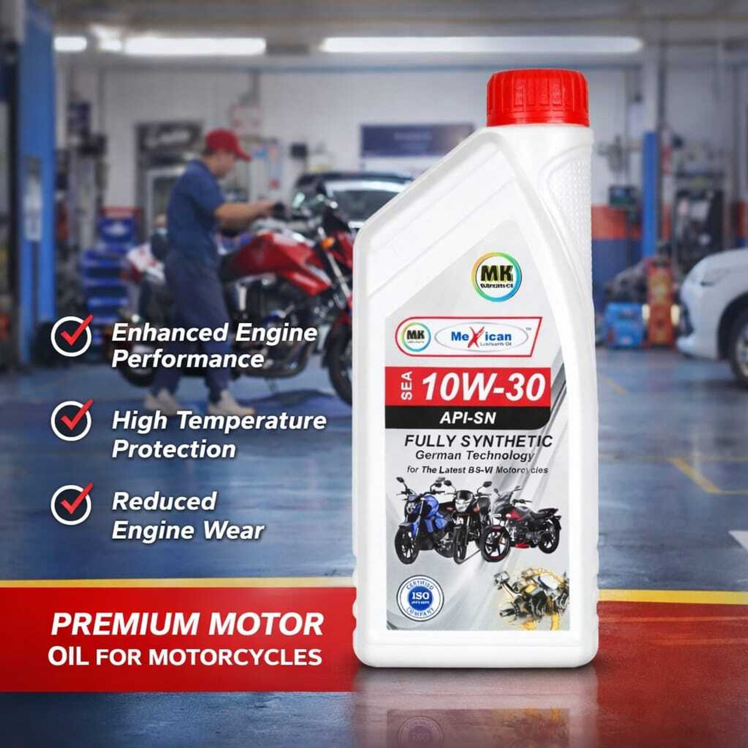 Image of Mexican MEX SAE 10W-30 API-SN FULLY SYNTHETIC ENGINE OIL BS-VI BBD Full-Synthetic Engine Oil (1000 ml)