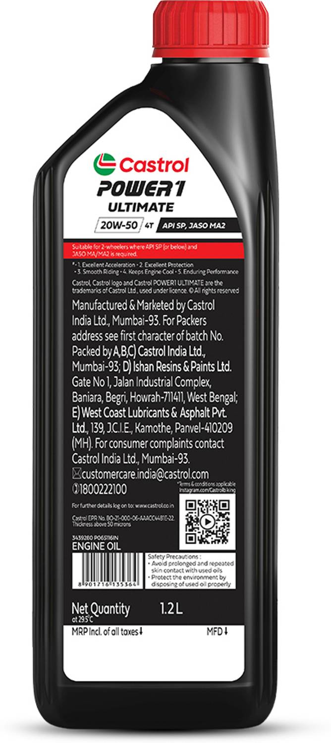 Castrol POWER1 ULTIMATE 20W-50 4T 5-in-1 Full Synthetic Engine Oil - Image 2