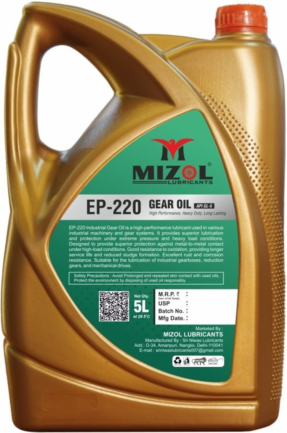 Image of Mizol Premium Quality 5L EP-220 API GL-5 Extreme pressure Heavy-Duty Gear Oil