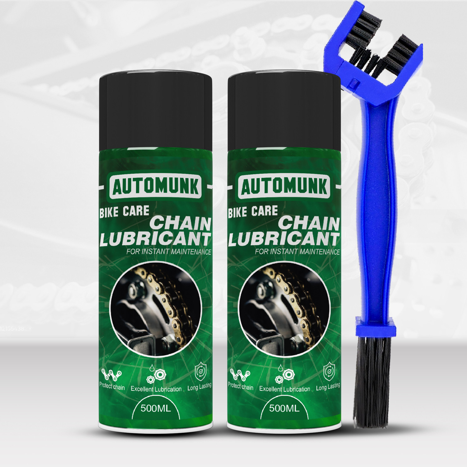 Image of automunk Chain Lube Chain Oil I Pack of 3 I Chain Cleaning Brush Chain Lubricant & Chain Brush Chain Oil