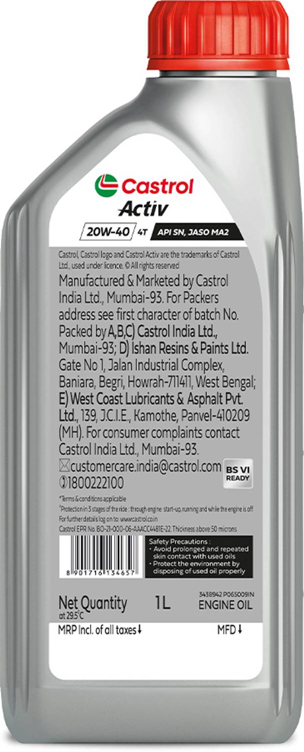 Castrol Activ 20W-40 4T 3X Protection Engine Oil - Image 2