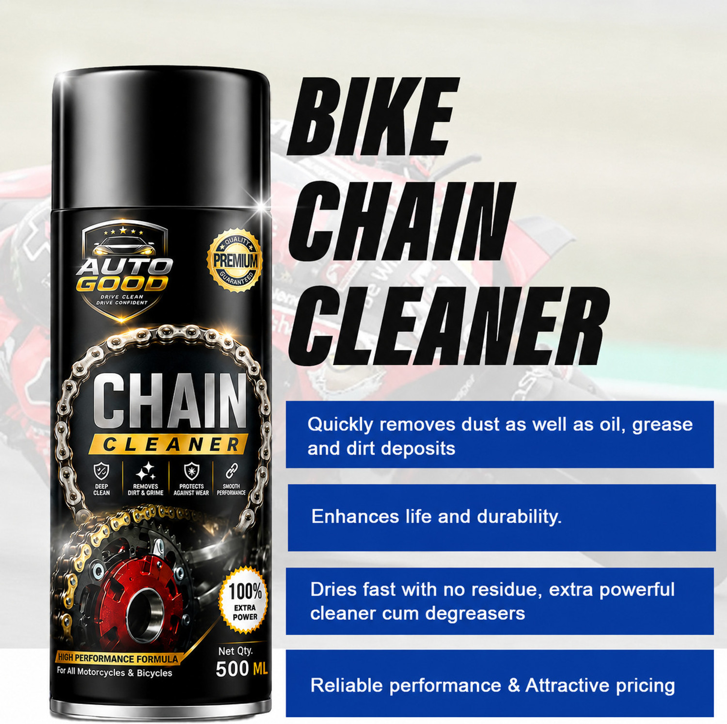 Image of Auto good 1 Chain Cleaner, 1 Chain Lube, 1 Chain Cleaning Brush Combo