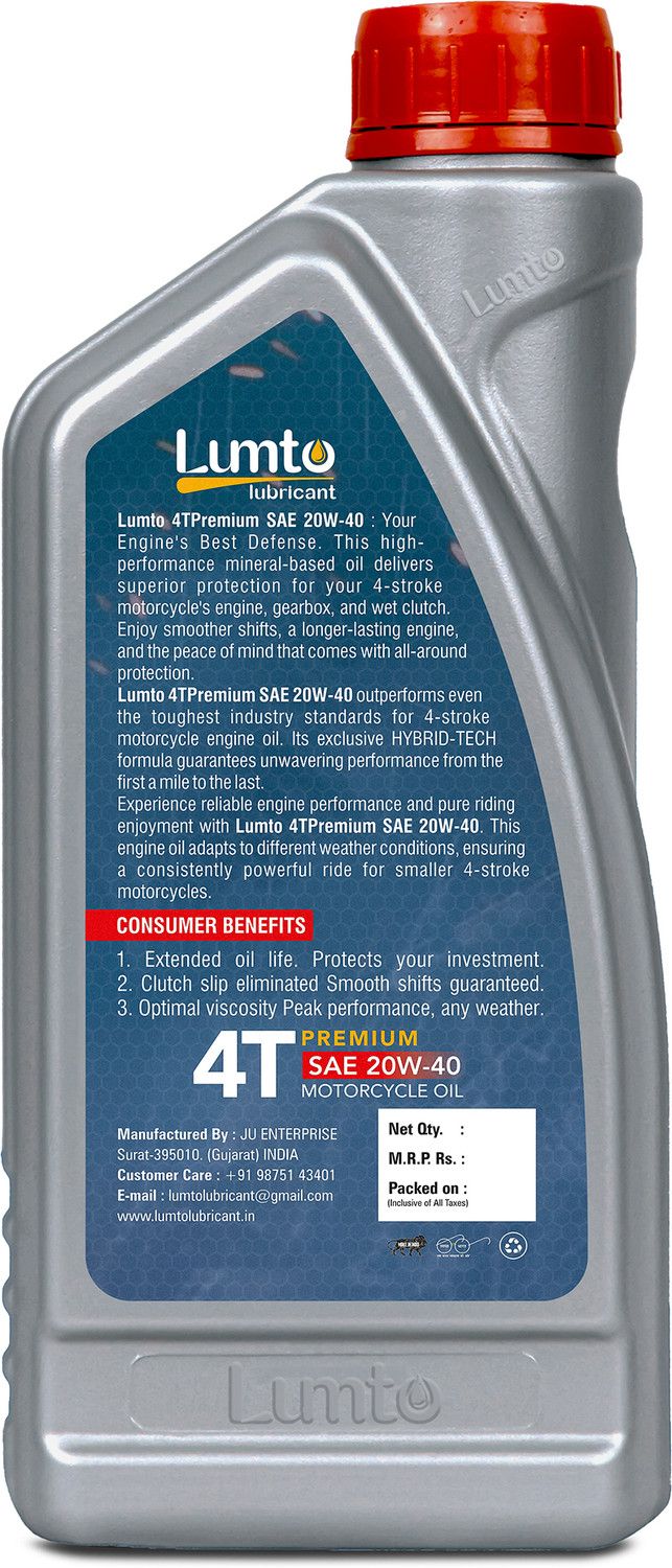 Image of LUMTO 4T PREMIUM 20W40 900ml P4 for Bike Petrol Engine Oil for Four Stroke Bike P4 High Performance Engine Oil