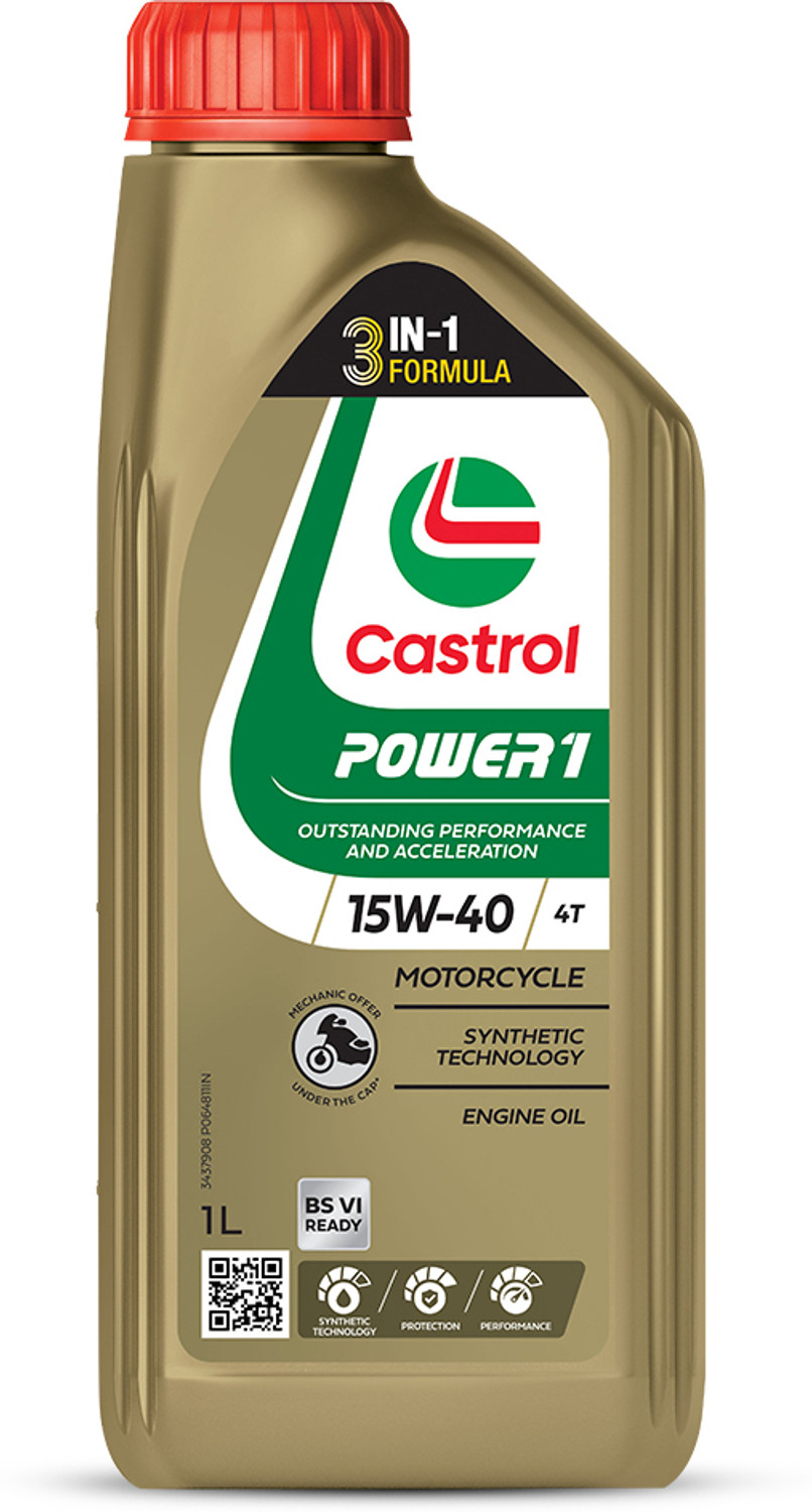 Image of Castrol 4T 15W-40 (1 Litre) POWER1 4T Engine Oil for Bikes with 3in1 Technology BS VI Ready Full-Synthetic Engine Oil