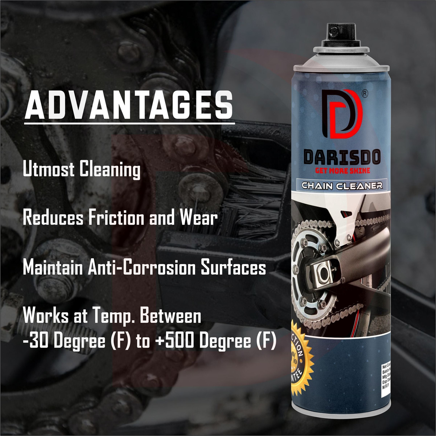 Image of Darisdo Motorcycle Chain Cleaner Spray Bike Chain Oil 500ml (PACK OF 1) Good Quality With Brush Chain Oil