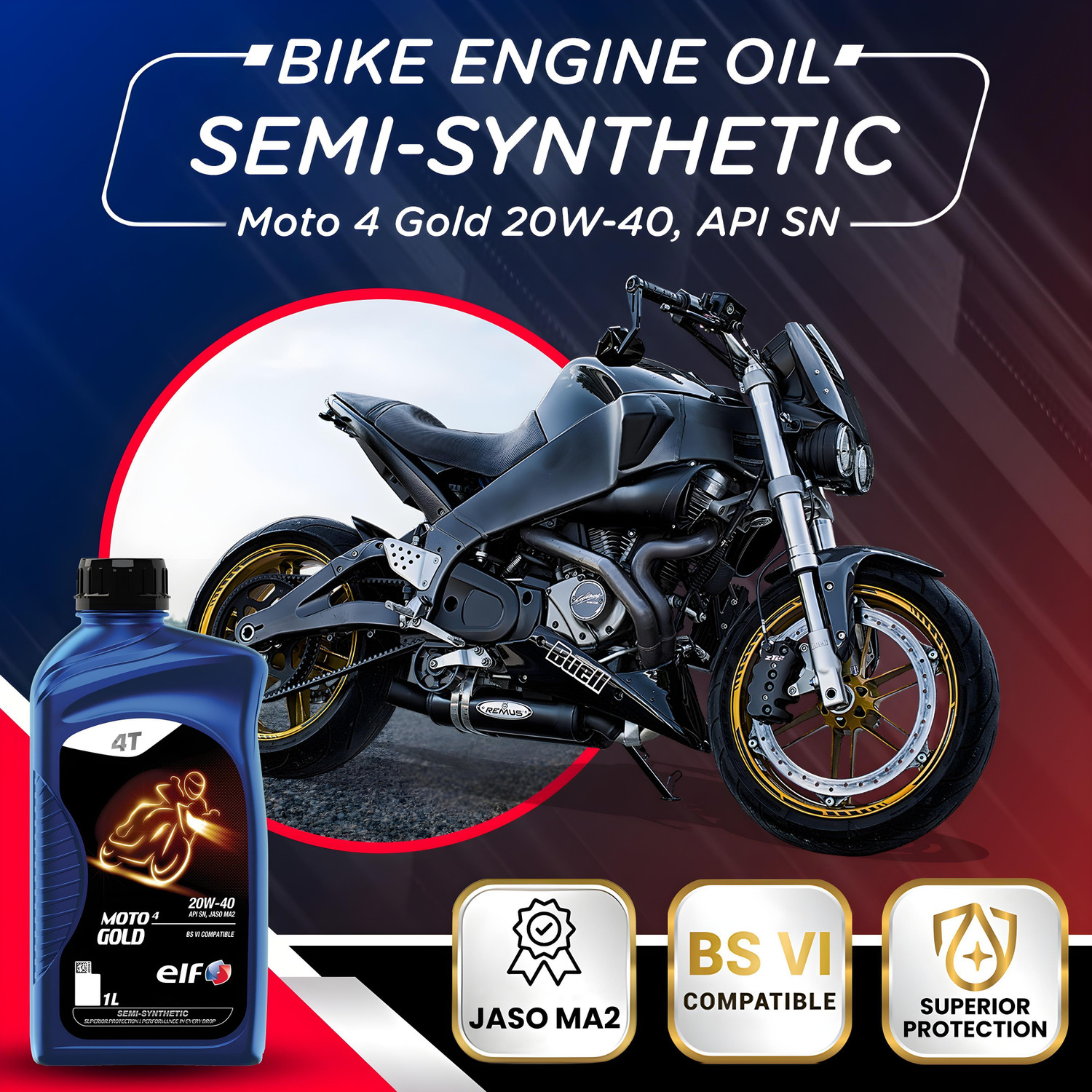 Image of Elf Moto 4 Gold 20W-40 API SN Technosynthese (Semi Synthetic)