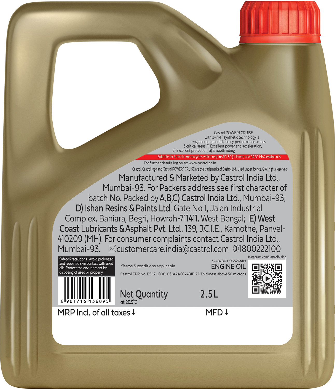Image of Castrol POWER1 CRUISE 15W-50 4T Engine Oil for High Performance Bikes|3-in-1 Synthetic Technology|BS VI Ready Full-Synthetic Engine Oil