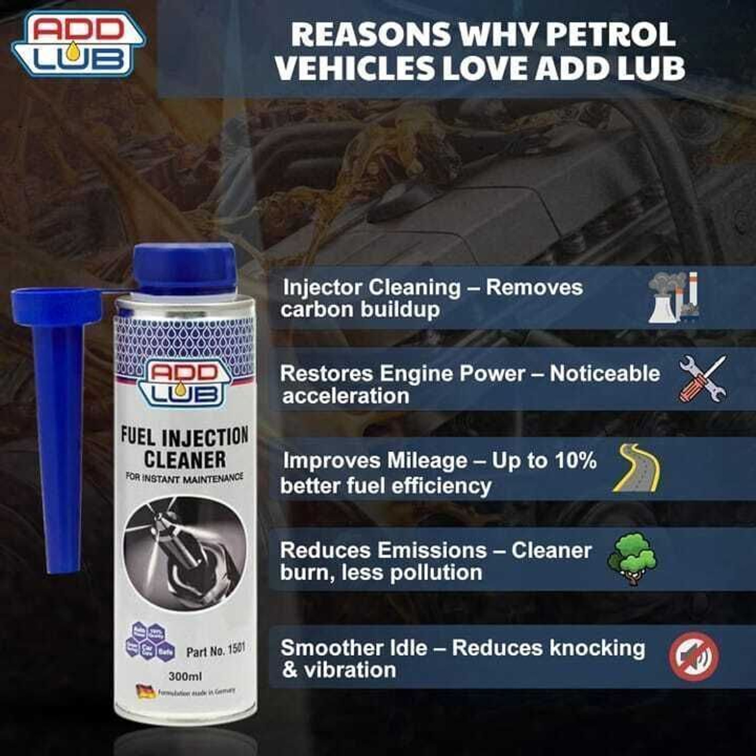 Image of ADDLUB Petrol Additive / Fuel Injection Cleaner, Boost Performance and Fuel Efficiency Add Lub Petrol Additive for Cars / Bike Oil Flush and Treatment