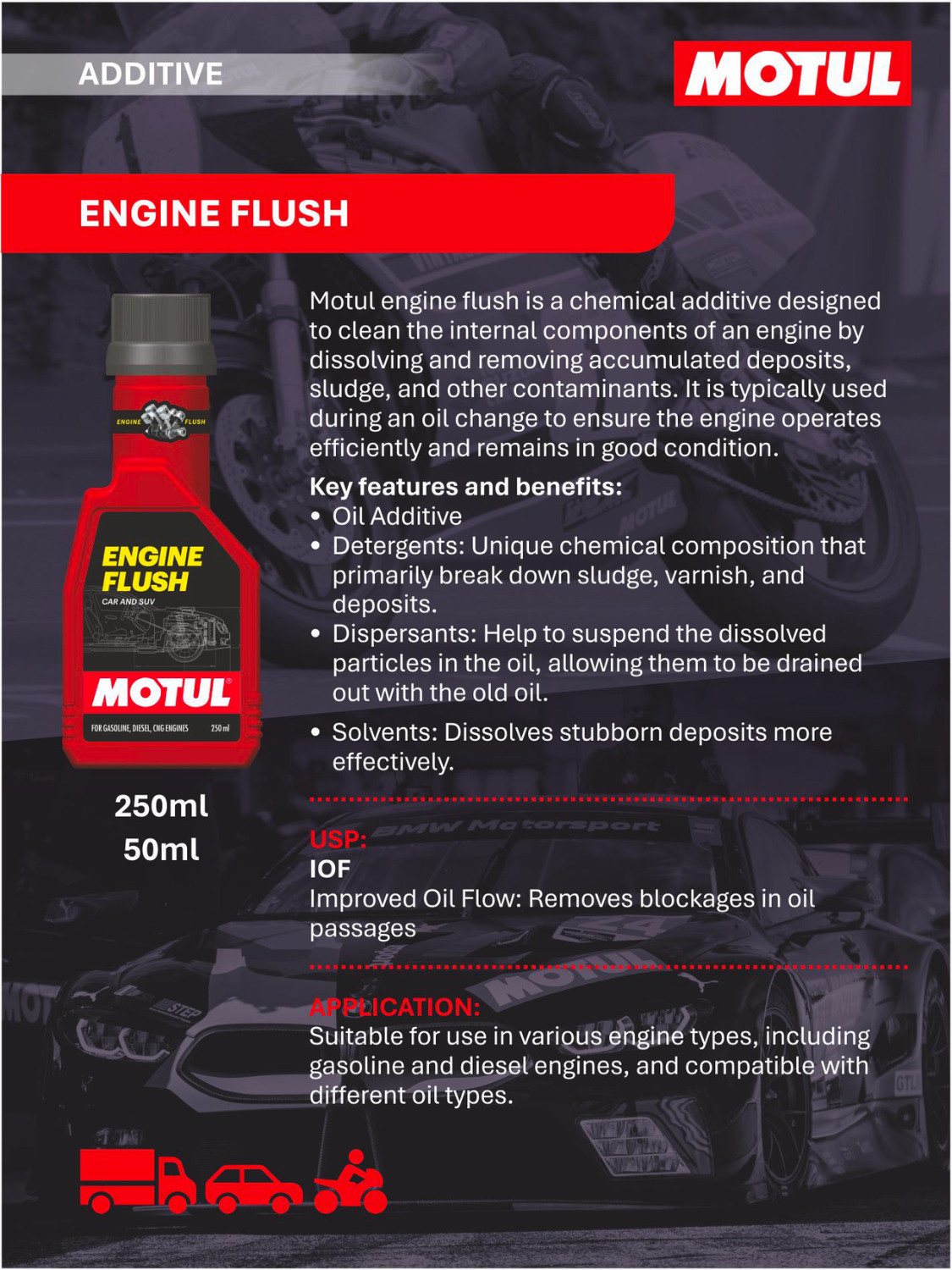 Image of MOTUL Engine Flush for For Two Wheeler Motorcycles & Scooters50ml Flush Full-Synthetic Engine Oil