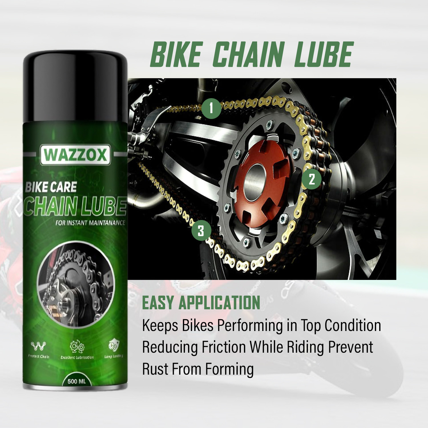 Image of WAZZOX Bike Chain Lube Lubricant Spray For All Chain Type | Lubrication | Rust protection Prevent Chain Breakage Chain Oil