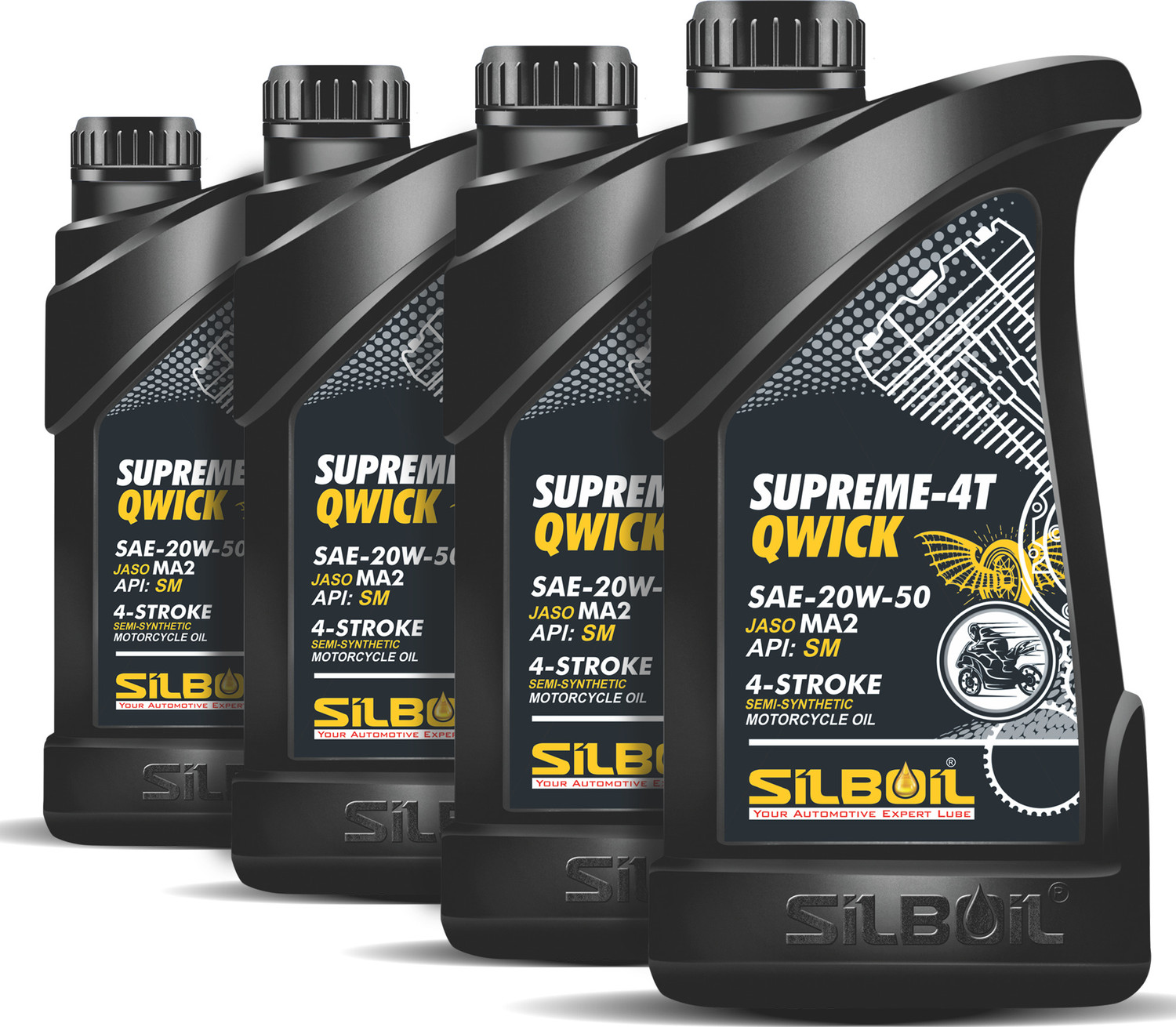 Image of SILBOIL P4 SUPREME 4T -QWICK 20W-50 ( API: SM) ( JASO: -QWICK 20W-50 ( API: SM) ( JASO: MA-2) High Performance Synthetic Blend Engine Oil