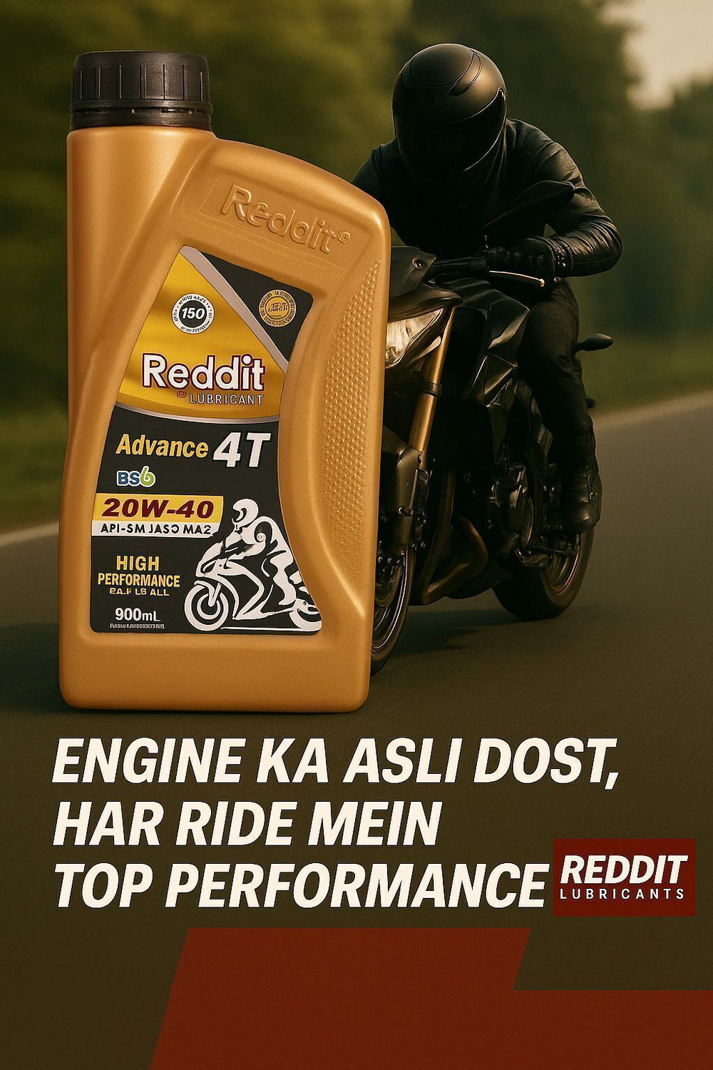 Image of Reddit 20W-40 ADVANCE 4T Smooth Ride of bikes [100-150cc]| JASO MA2, API-SM Full-Synthetic Engine Oil