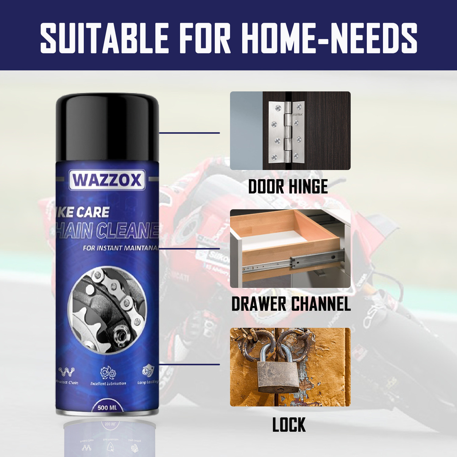 Image of WAZZOX Premium Bike Chain Cleaner / Degreaser Spray For Motorbike & Bicycle Chain Cleaner | Shines & Protects Chain Oil
