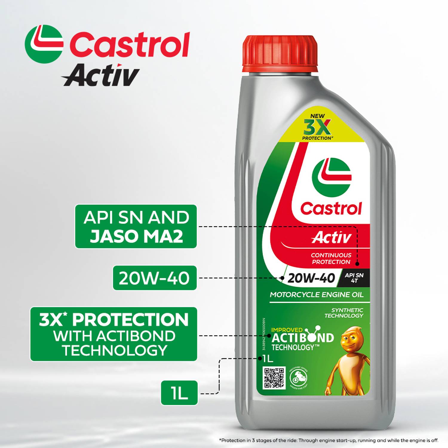 Castrol Activ 20W-40 4T 3X Protection Engine Oil - Image 4