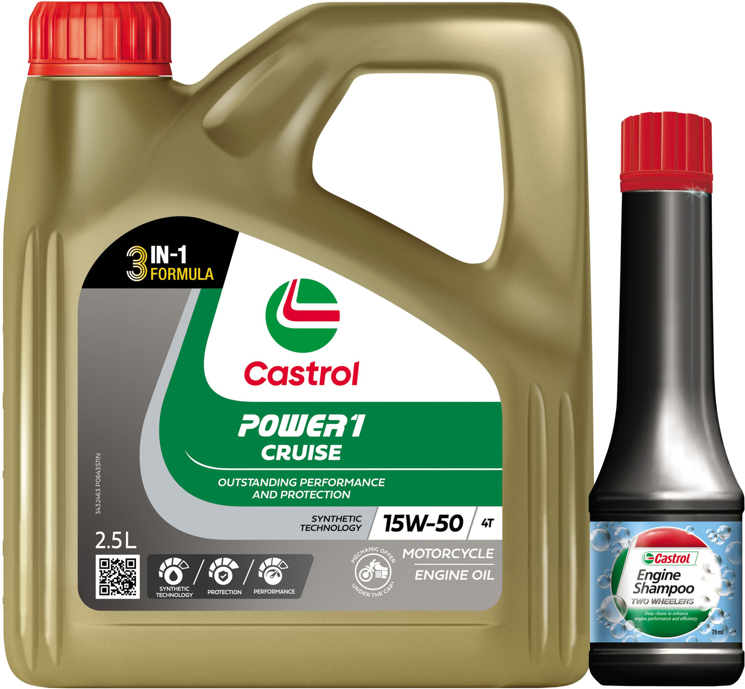 Image of Castrol POWER1CRU15W50(2.5L)+Eng.Shampoo2W(70ML) Full-Synthetic Engine Oil