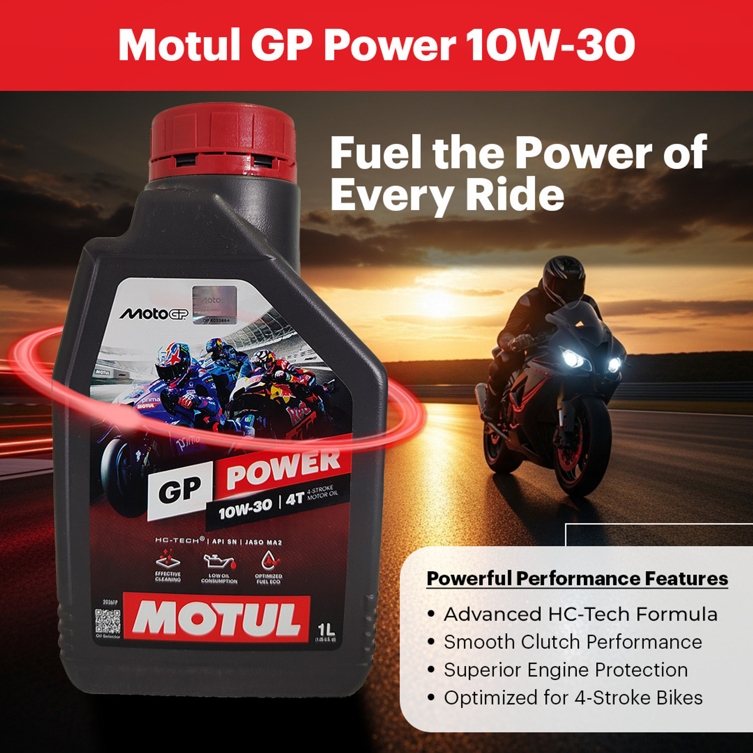 Image of MOTUL GP-power-4T-10w30 GP-power-4T-10w30 Synthetic Blend Engine Oil