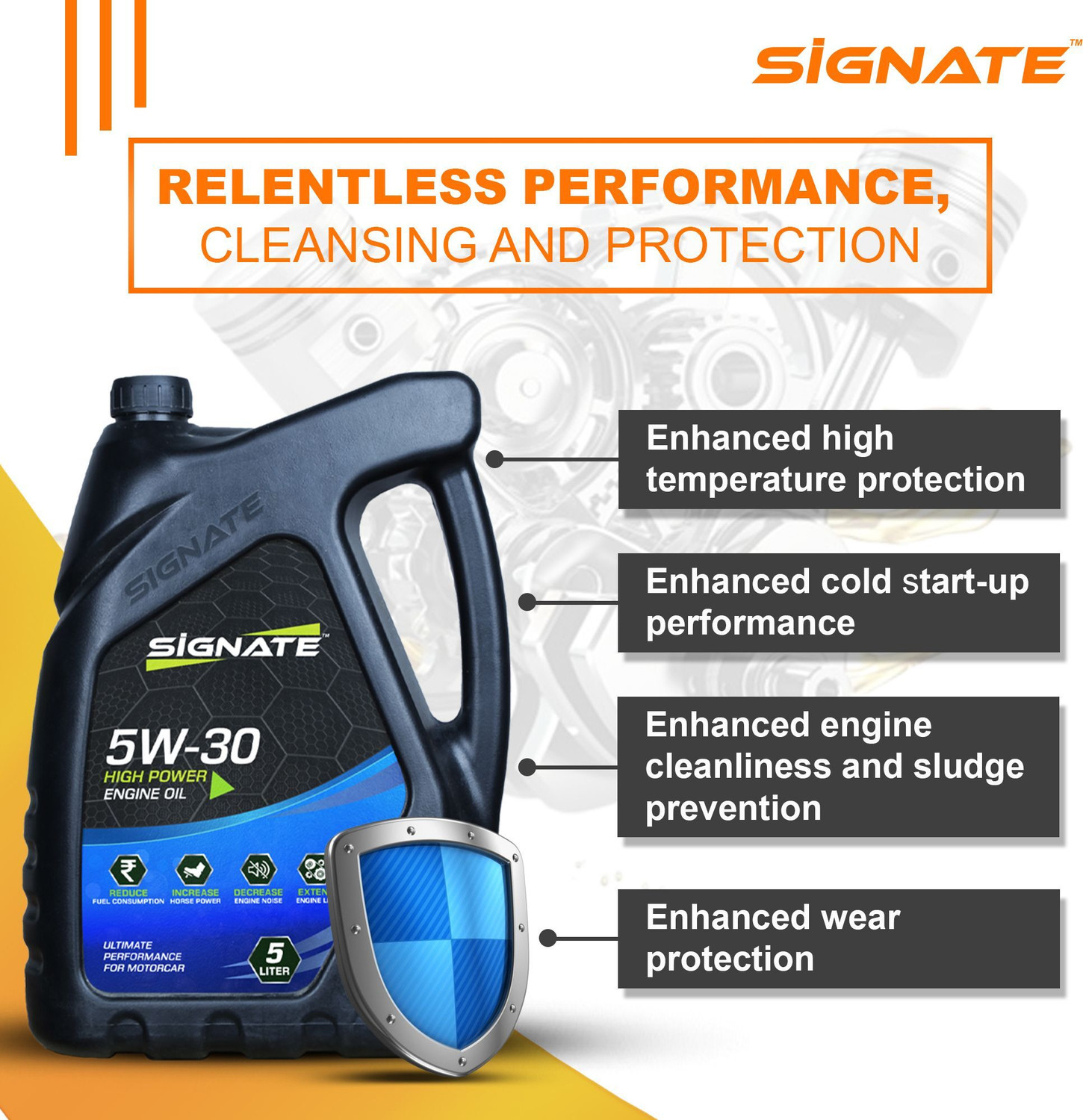 Image of Signate 5W30 Premium Fully Synthetic Engine Oil for Petrol, Diesel & CNG Cars High Performance Engine Oil