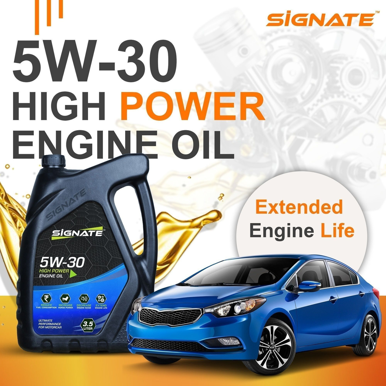 Image of Signate 5W-30 API Fully Synthetic Engine Oil for Petrol, Diesel & CNG Cars High Performance Engine Oil
