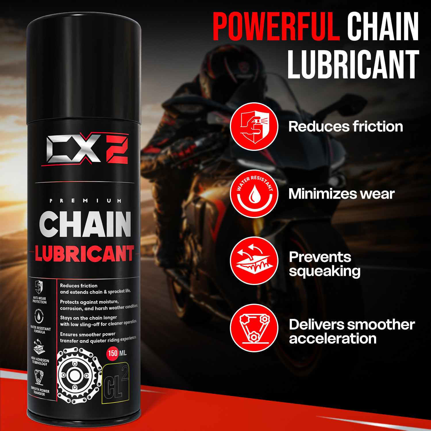 Image of CX2 Bike Chain Cleaner & Chain Lubricant Spray Combo 150ml Each | Anti-Rust, Chain Care Kit for Motorcycles and Bicycle | Smooth Ride Formula Bike Accessories Chain Oil