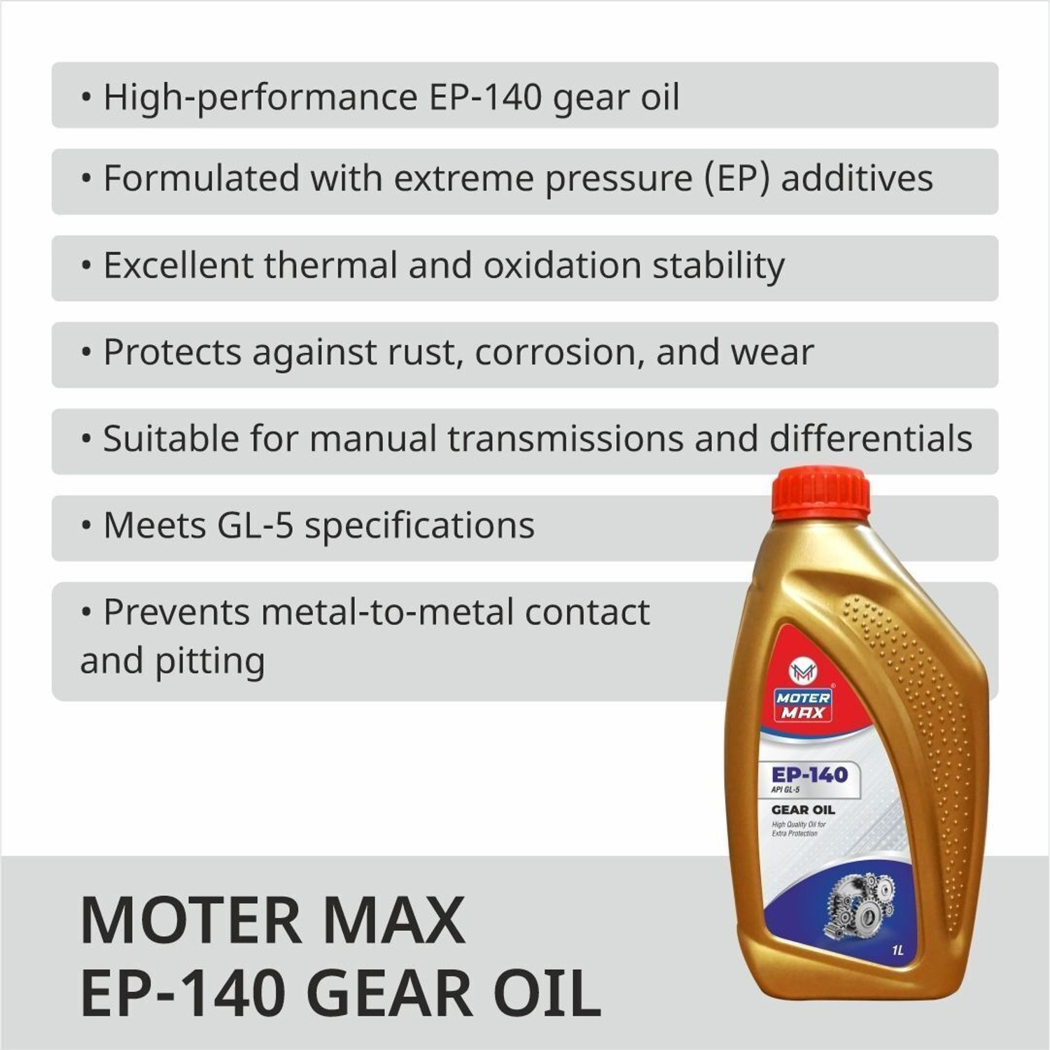 Image of MOTER MAX EP-140 API GL-5 Premium Quality Gear Oil High Quality For Extra Protection Gear Oil