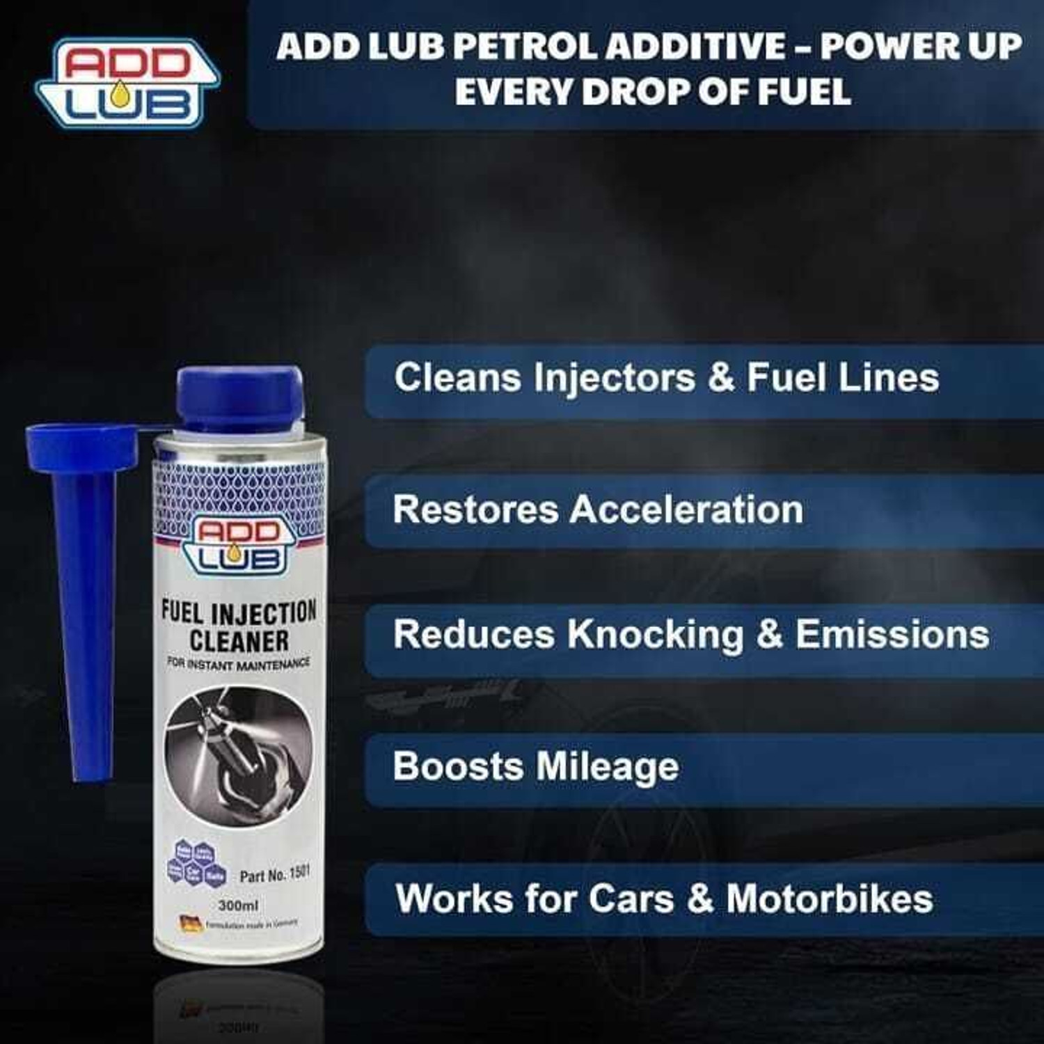 Image of ADDLUB Petrol Additive / Fuel Injection Cleaner, Boost Performance and Fuel Efficiency Add Lub Petrol Additive for Cars / Bike Oil Flush and Treatment