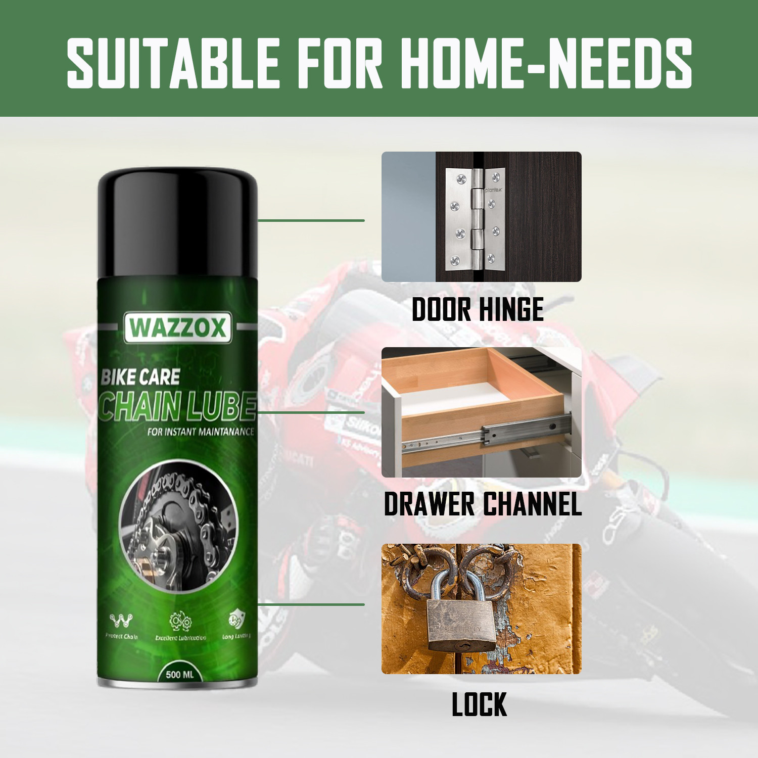 Image of WAZZOX Bike Chain Lube Lubricant Spray For All Chain Type | Lubrication | Rust protection Prevent Chain Breakage Chain Oil