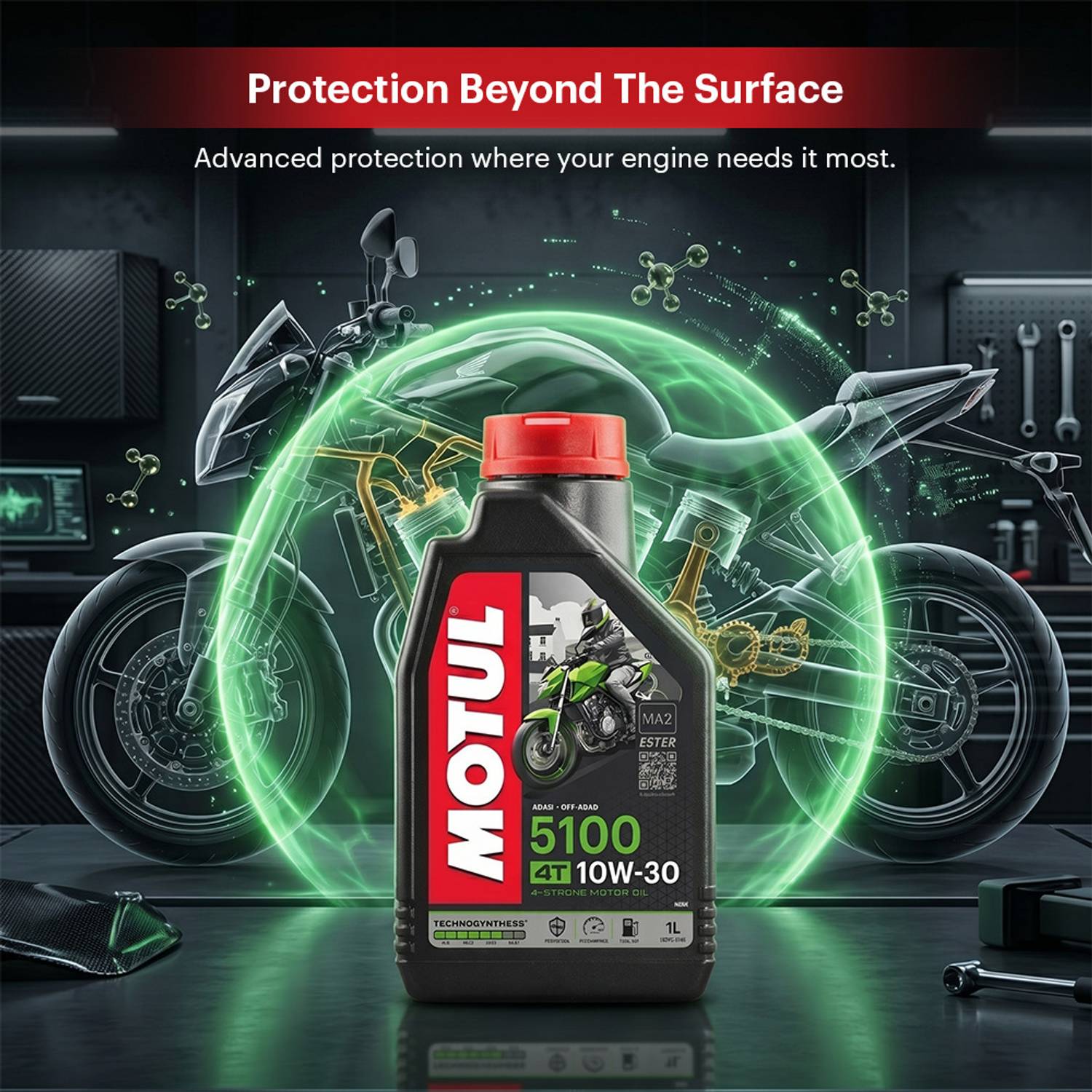 MOTUL 5100 4T 10W-30 1L Synthetic Blend Engine Oil - Image 4
