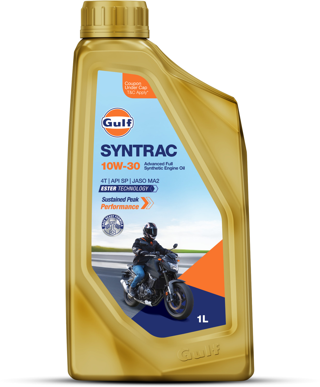 Image of Gulf SYNTRAC 10W-30 4T API SP, JASO MA2 | Ester Technology | 2 Wheeler Bike Advanced 100% Full-Synthetic Engine Oil