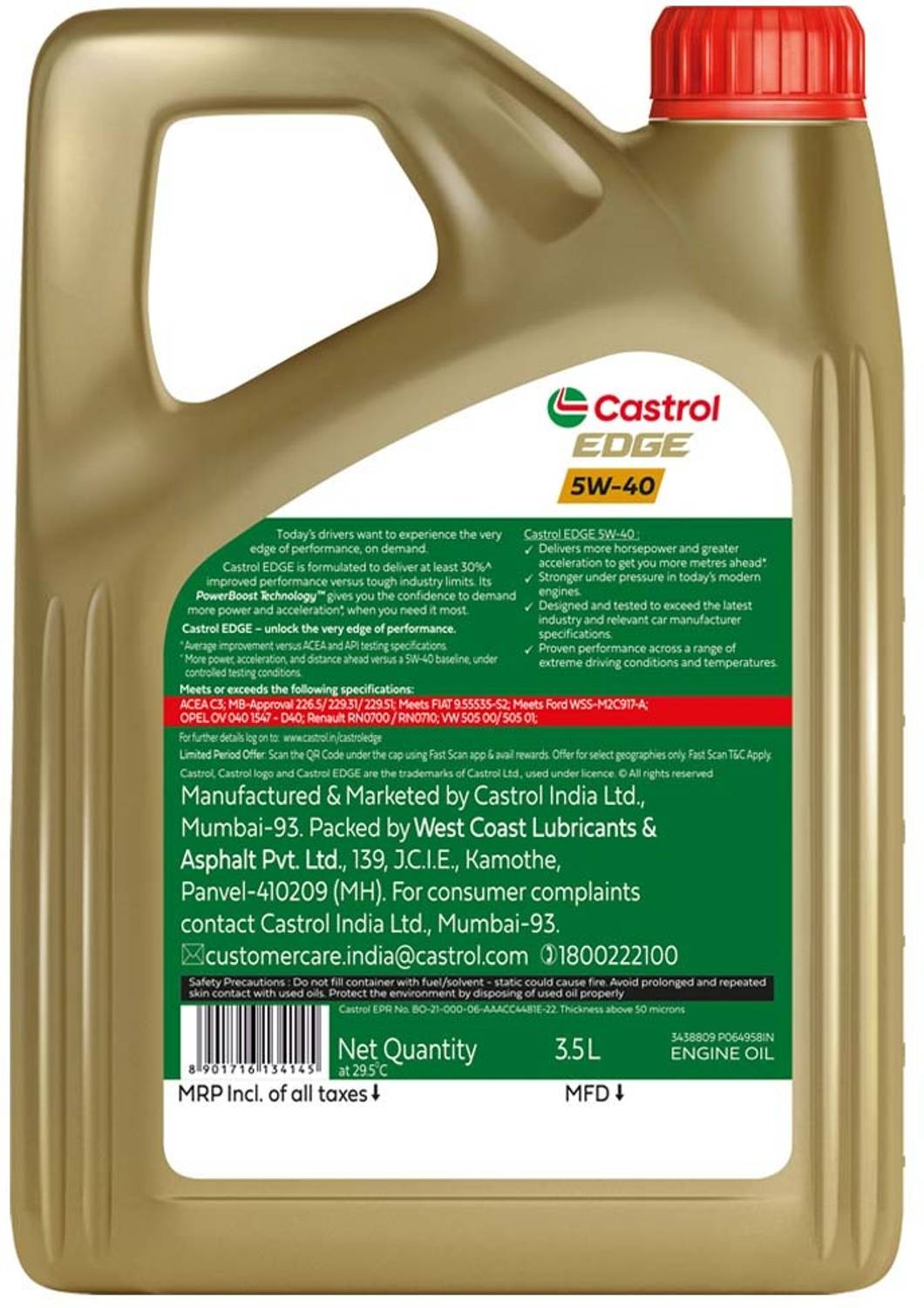 Castrol EDGE 5W-30 Advanced Full Synthetic Engine Oil for Cars