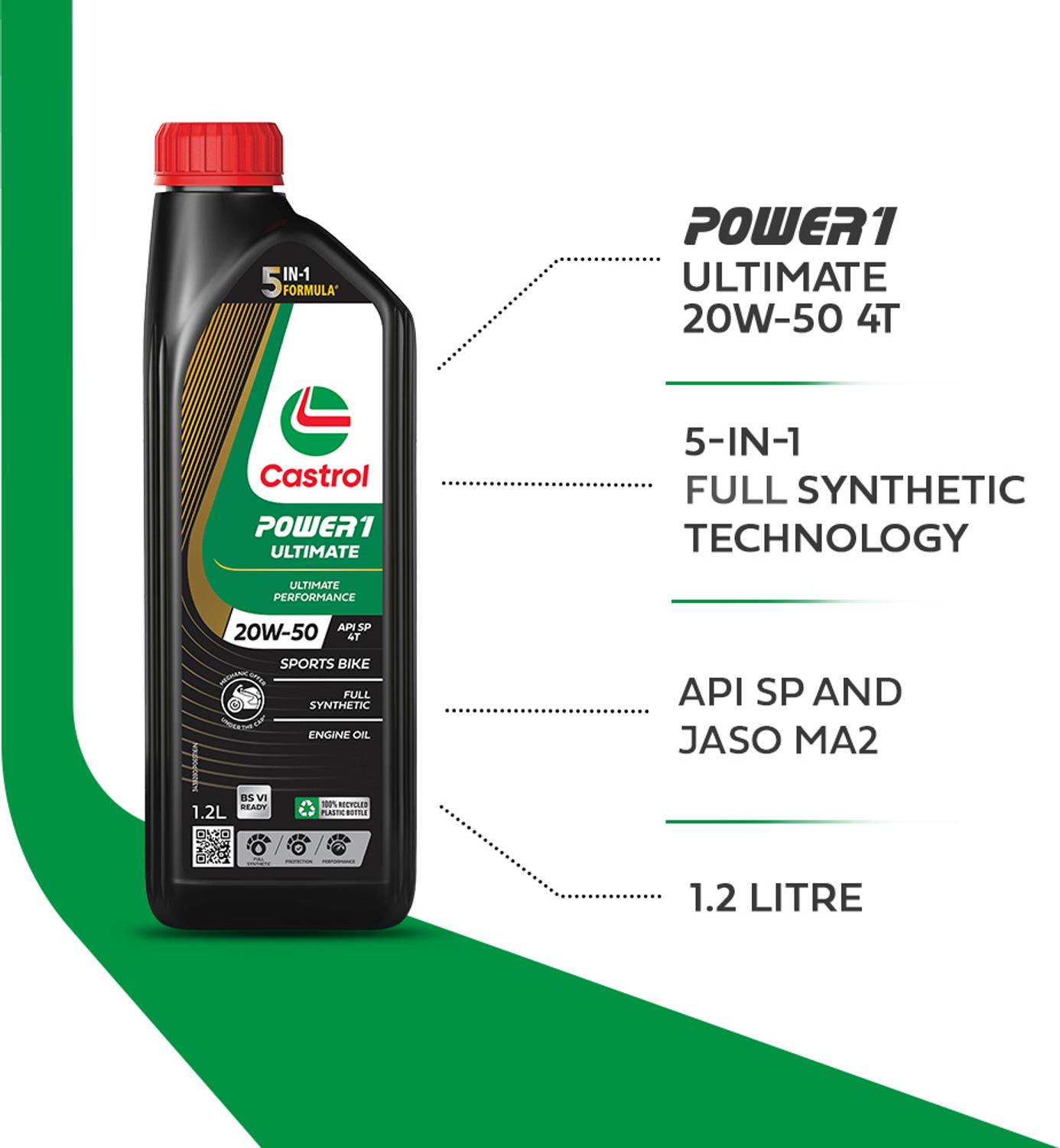 Castrol POWER1 ULTIMATE 20W-50 4T 5-in-1 Full Synthetic Engine Oil - Image 3