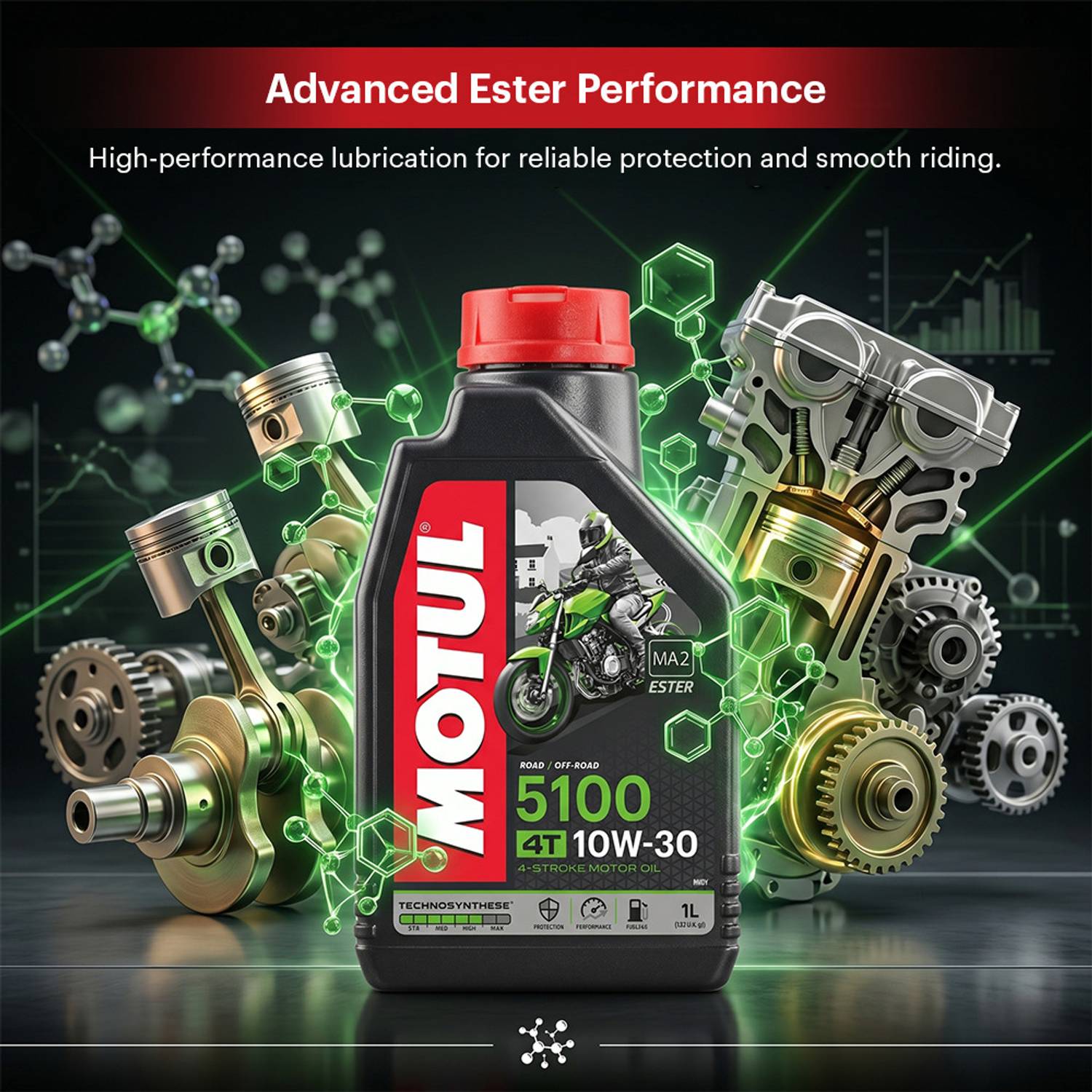 MOTUL 5100 4T 10W-30 1L Synthetic Blend Engine Oil - Image 3