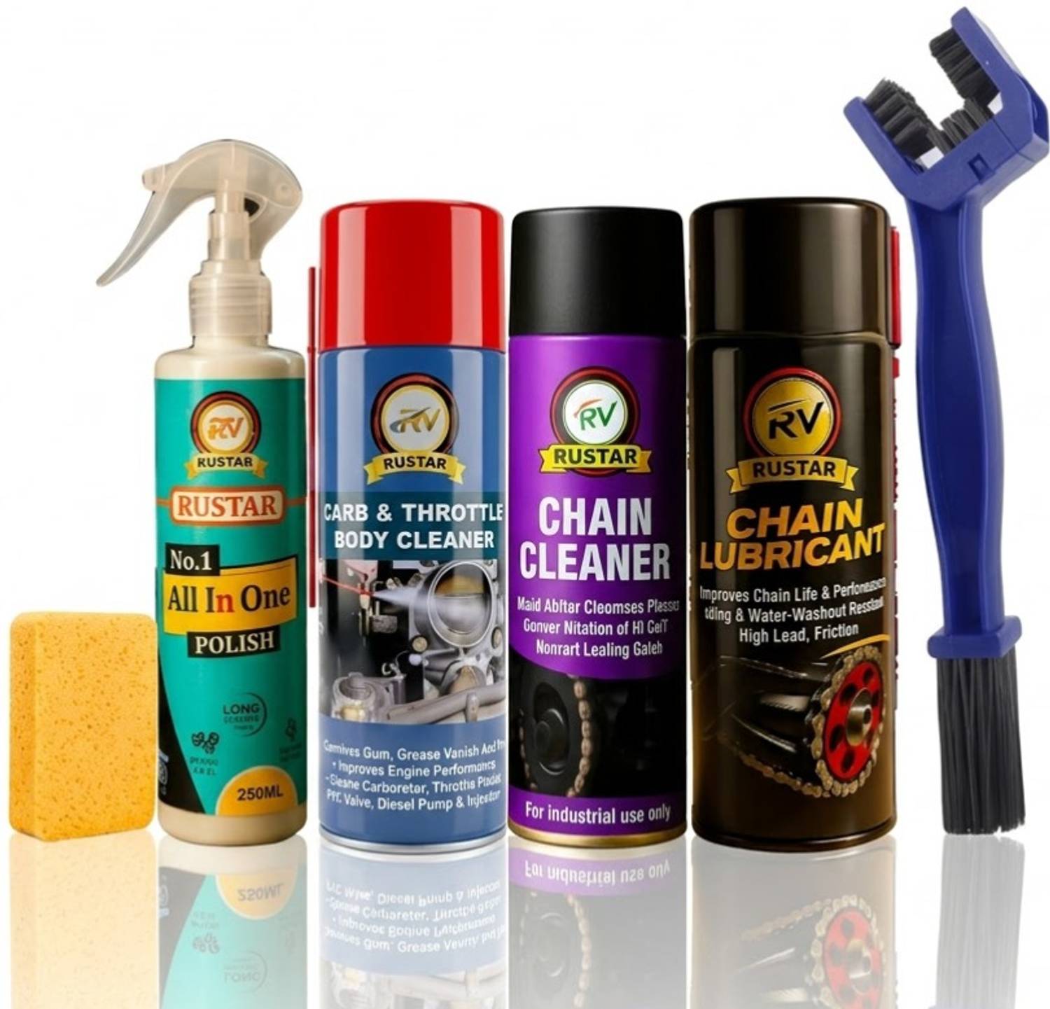 RUSTAR Chain Lube, Cleaner, Polish, Throttle Body Cleaner Combo - Image 1
