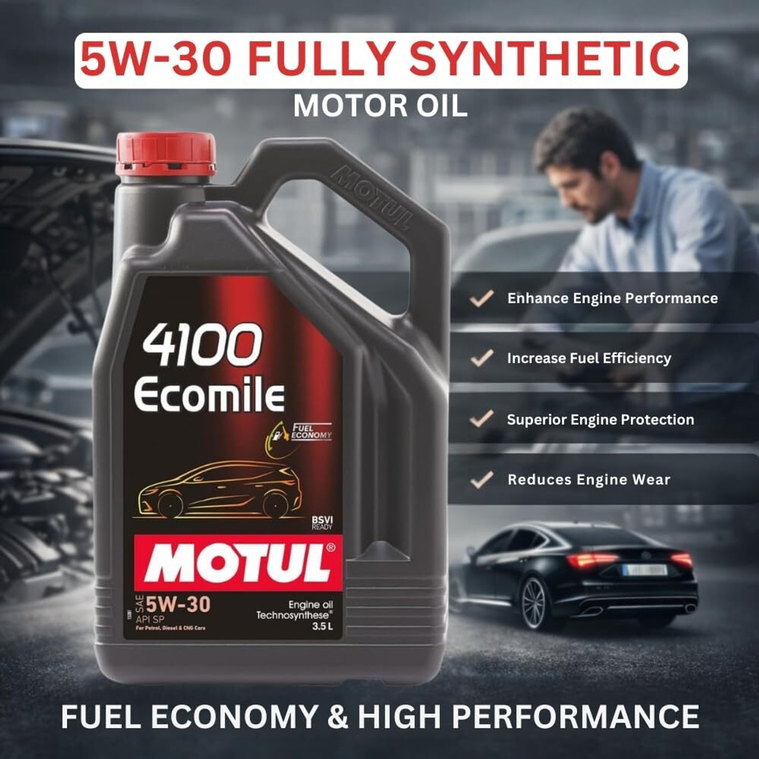 Image of MOTUL 4100 Ecomile SAE 5W-30 Technosynthese (Semi Synthetic)