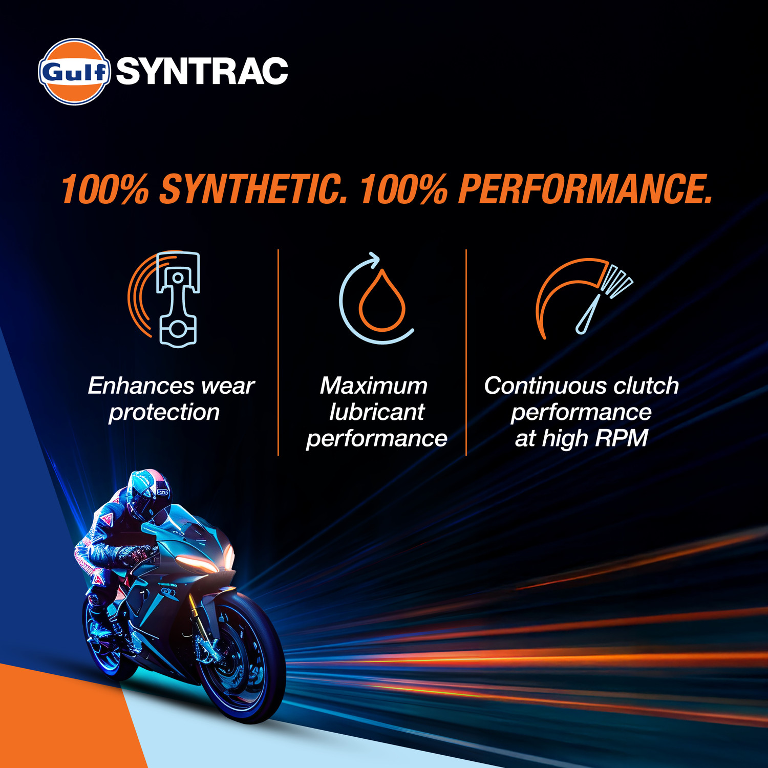 Image of Gulf SYNTRAC 10W-30 4T API SP, JASO MA2 | Ester Technology | 2 Wheeler Bike Advanced 100% Full-Synthetic Engine Oil