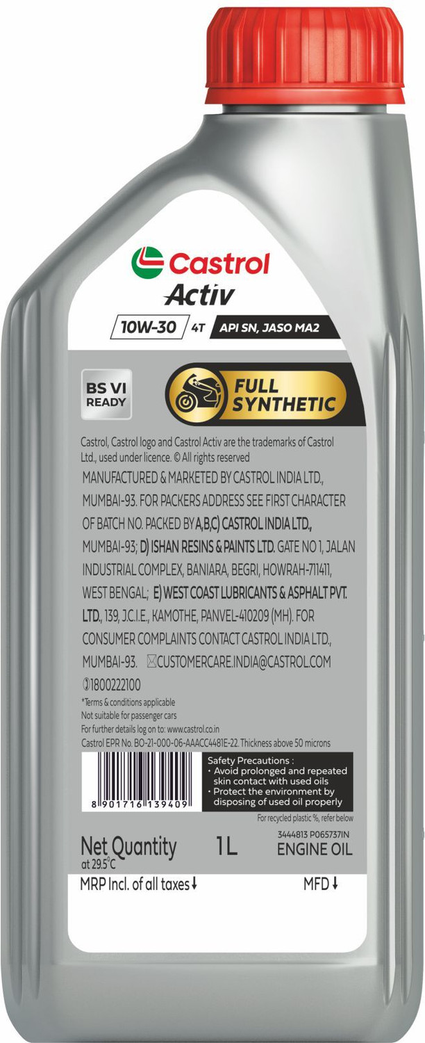 Image of Castrol Activ 4T 10W-30 for Bikes API SN and JASO MA2 Full-Synthetic Engine Oil