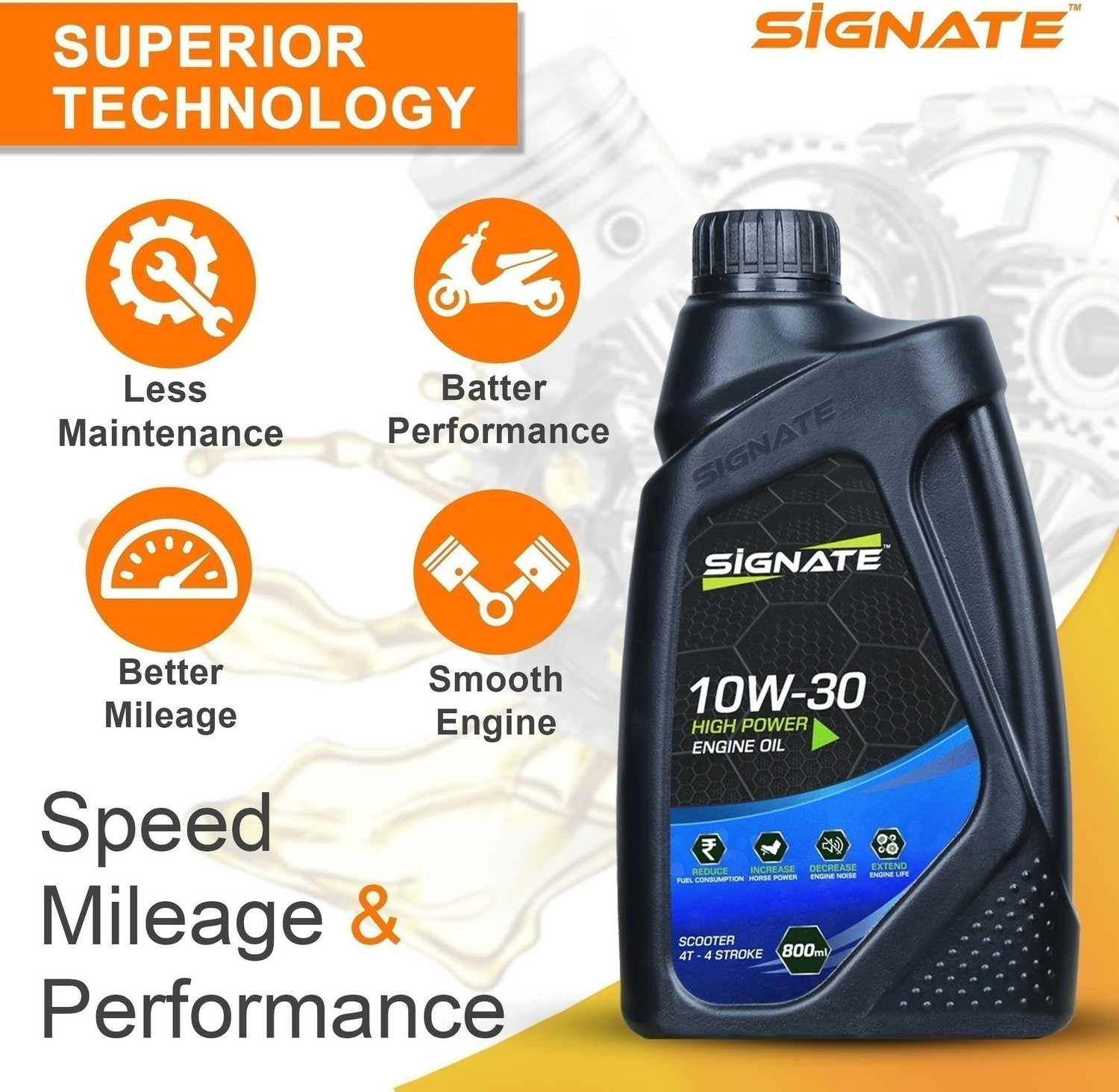 Image of Signate 10W30 4T Scooter Engine Oil | Power Formula of Vehicle Lubricants For Synthetic Blend Engine Oil
