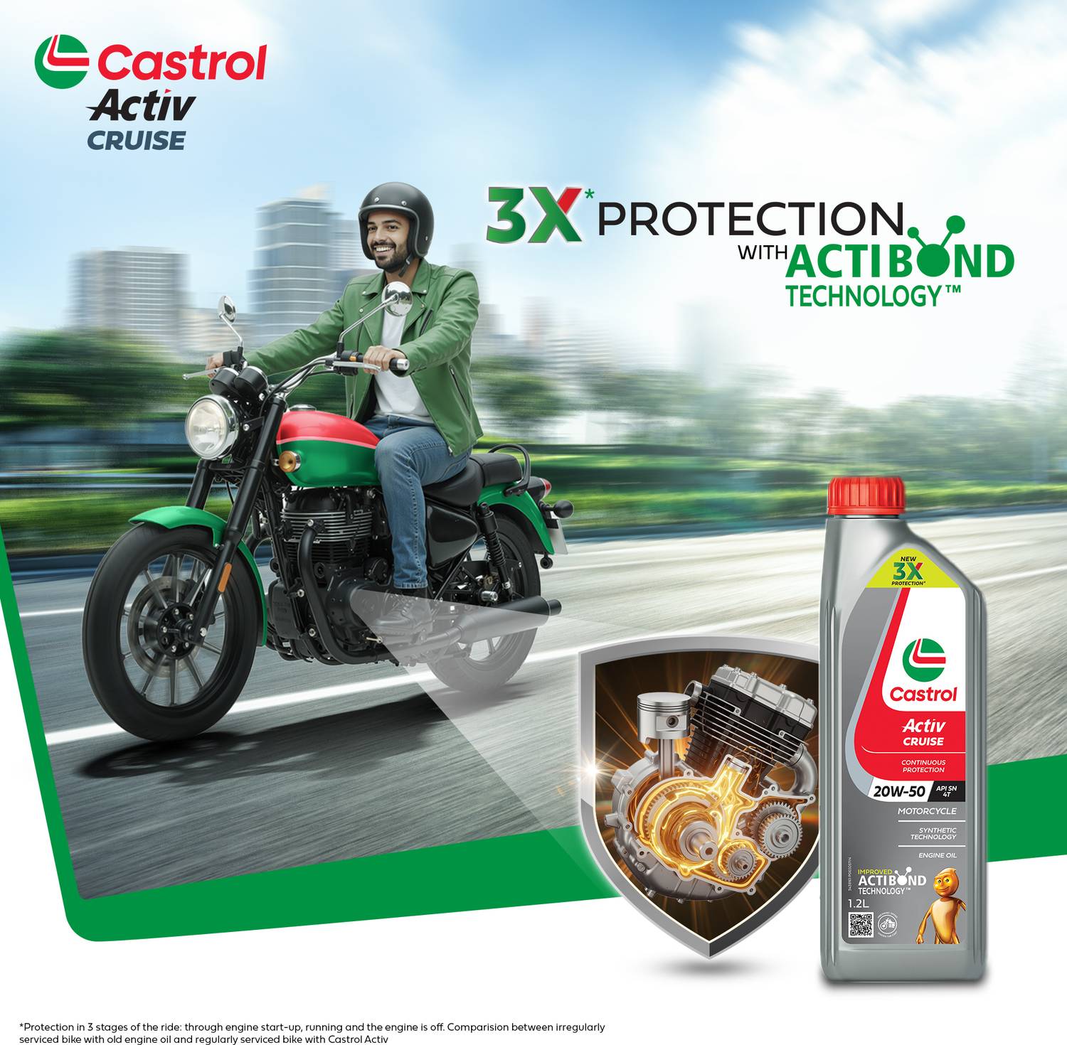 Castrol Activ CRUISE 20W-50 4T for Bajaj Pulsar Bikes 3X Protecti... more