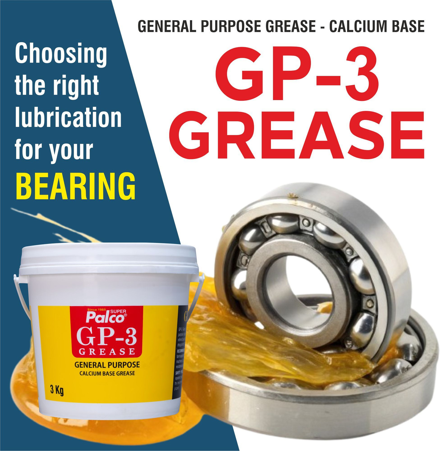 Image of PL SUPER PALCO GP-3 Grease 3KG General Multipurpose Water Resistant & Chassis Bearing Calcium Base Grease for Car Machinery Industrial Agricultural Bike Chain Lube NLGI-3 Grease
