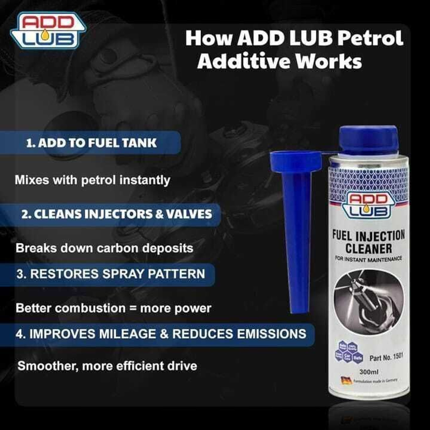 Image of ADDLUB Petrol Additive / Fuel Injection Cleaner, Boost Performance and Fuel Efficiency Add Lub Petrol Additive for Cars / Bike Oil Flush and Treatment