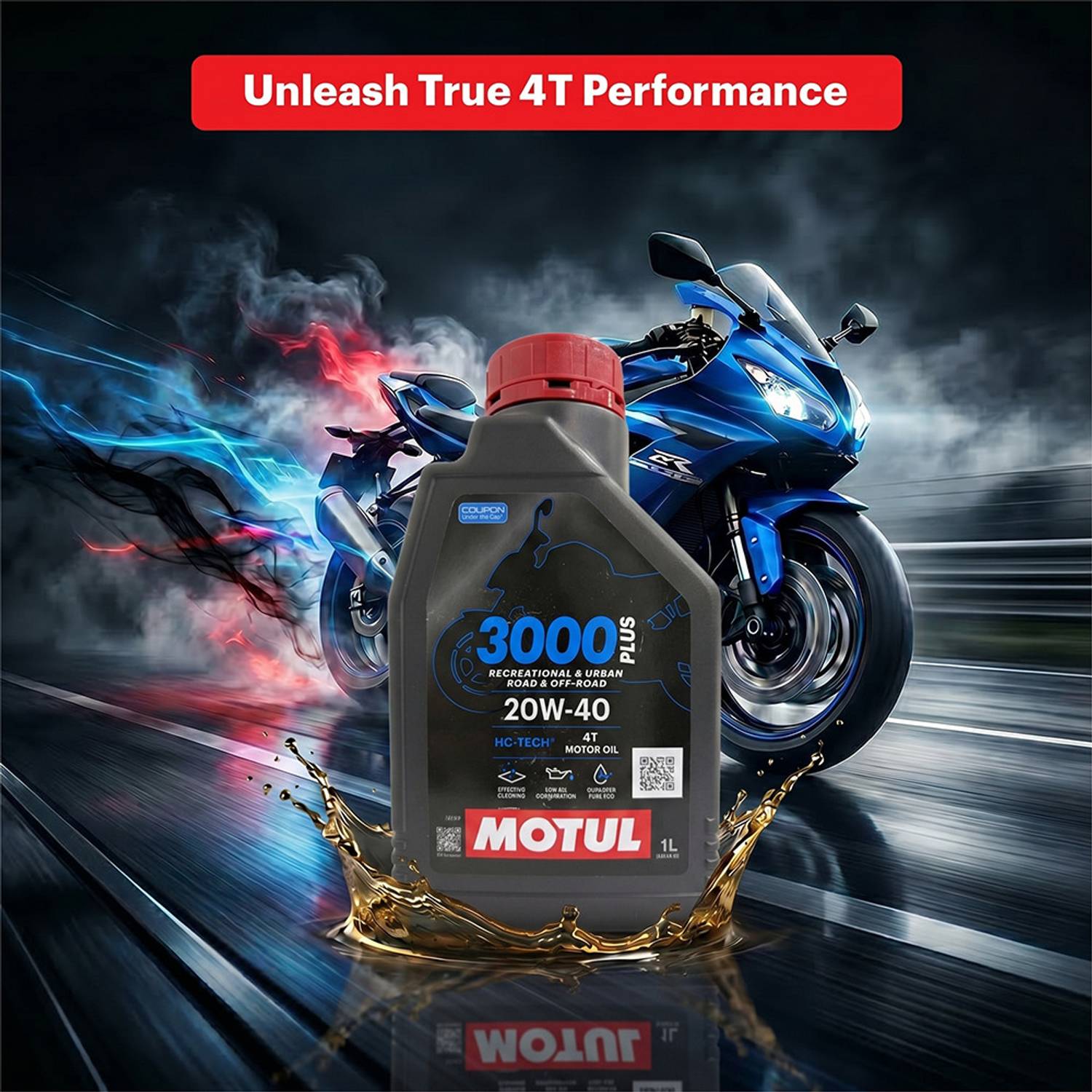MOTUL 3000 4T Plus 20W-40 1L Engine Oil - Image 3
