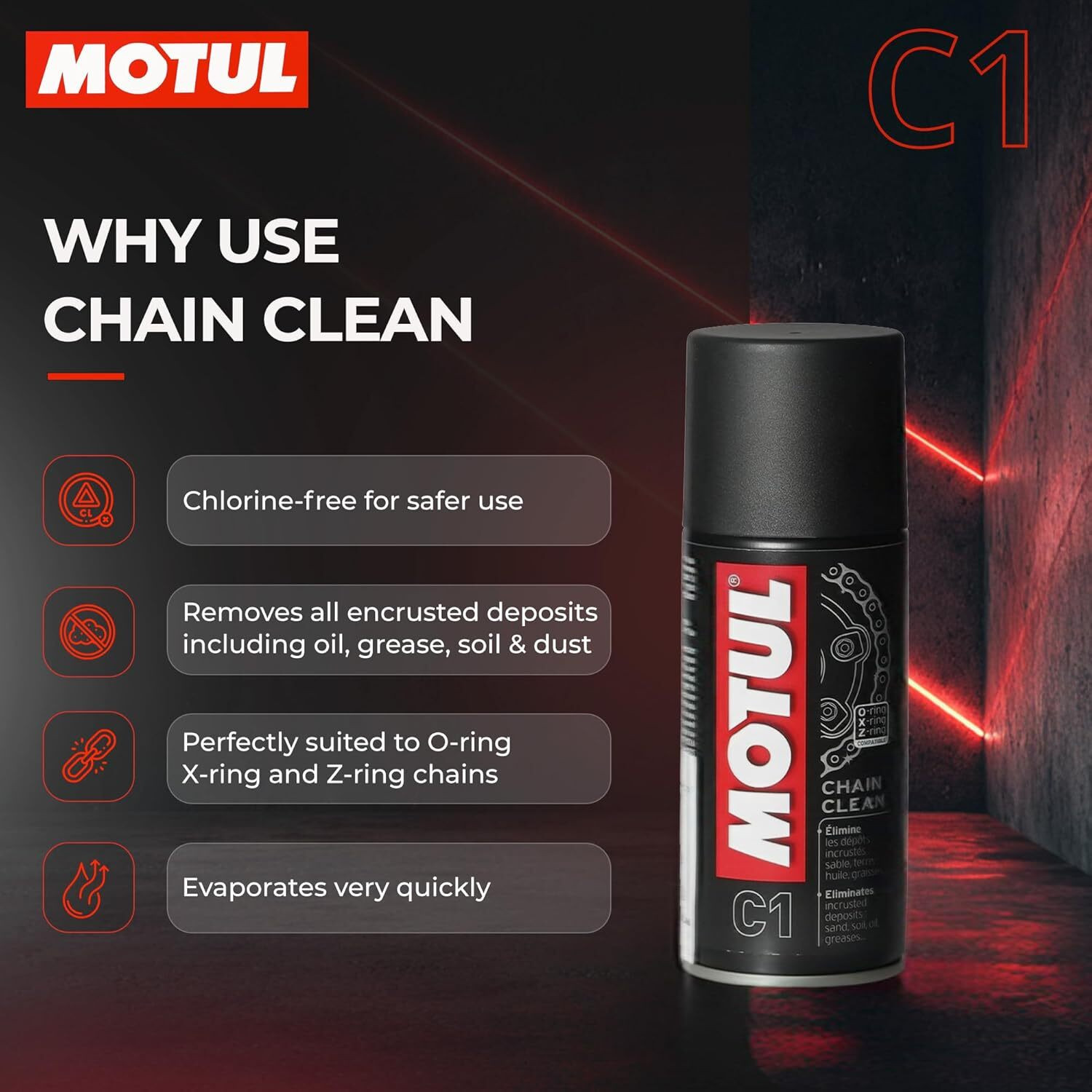 Image of MOTUL Combo C1 Chain Cleaner (150 ML) & C2 Chain Lube Road (150 ML) | Chain Cleaner Brush | Chain Oil