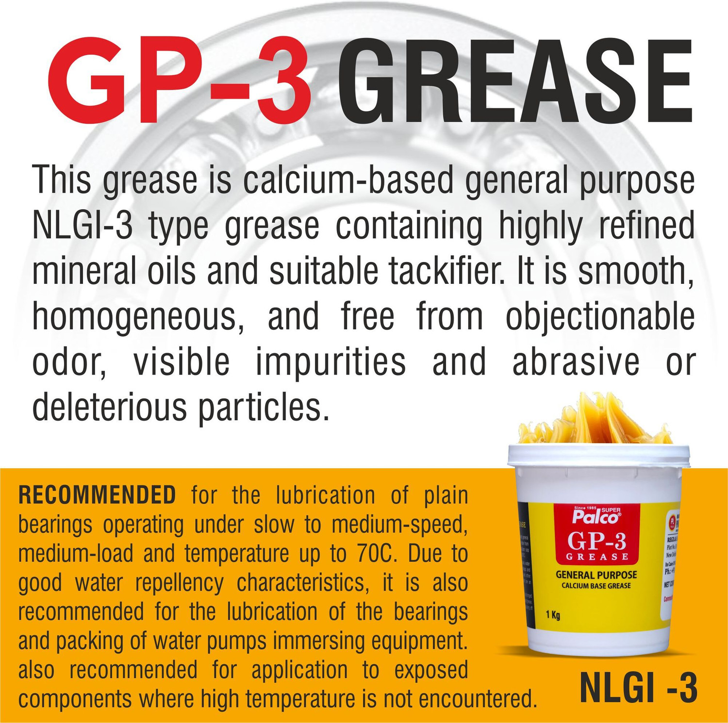 Image of PL SUPER PALCO GP-3 Grease 1KG General Multipurpose Water Resistant & Chassis Bearing Calcium Base Grease for Car Machinery Industrial Agricultural Bike Chain Lube NLGI-3 Grease