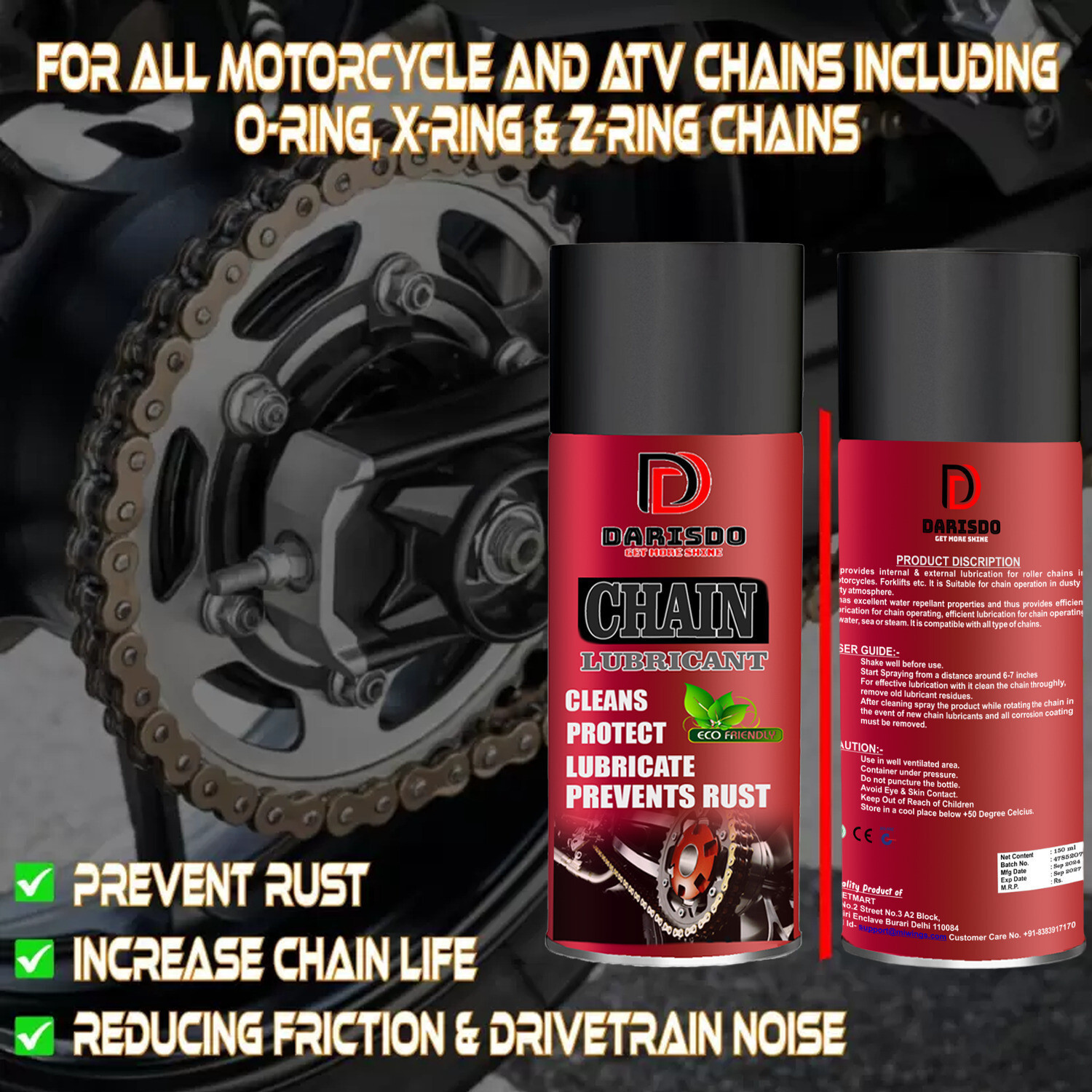 Image of Darisdo Chain Lubricant Fight Grime Chain Clean Chain Lube With Brush Good Quality 500ml (Pack of 1) Chain Oil