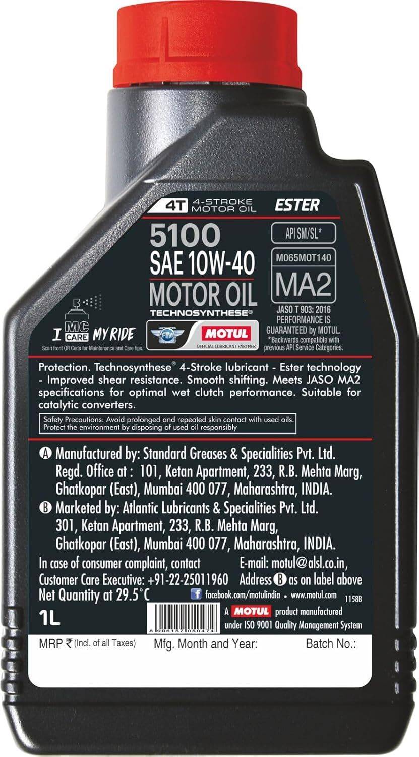 MOTUL 5100 4T 10W-40 Semi Synthetic Engine Oil - Image 2