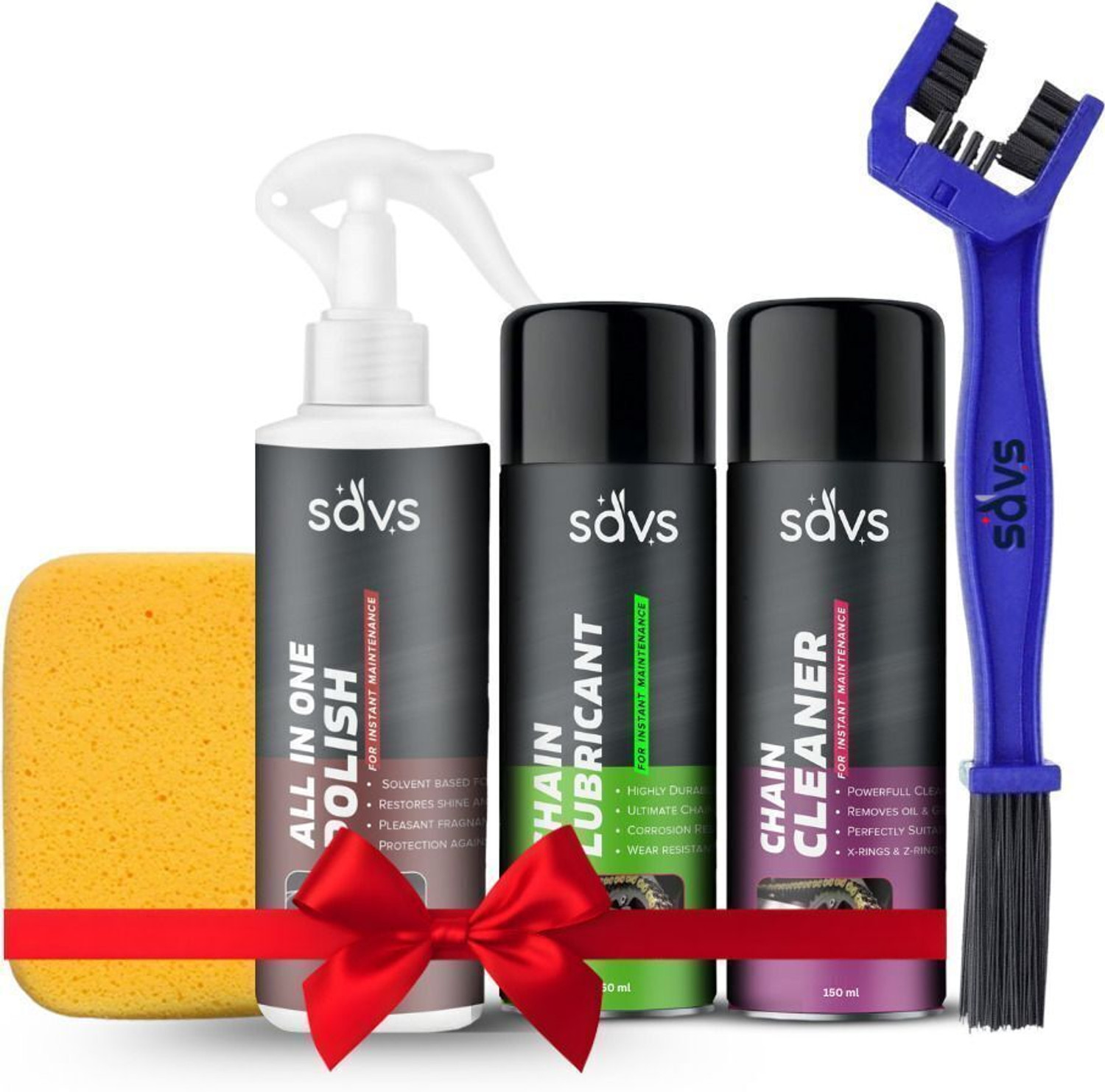 Image of SAVS Combo Chain Lubricant + Chain Cleaner + Bike & Car Polish With Cleaning Brush Shines & Protects Chain | Dashboard Interior & Exterior Cleaning | Chain Oil