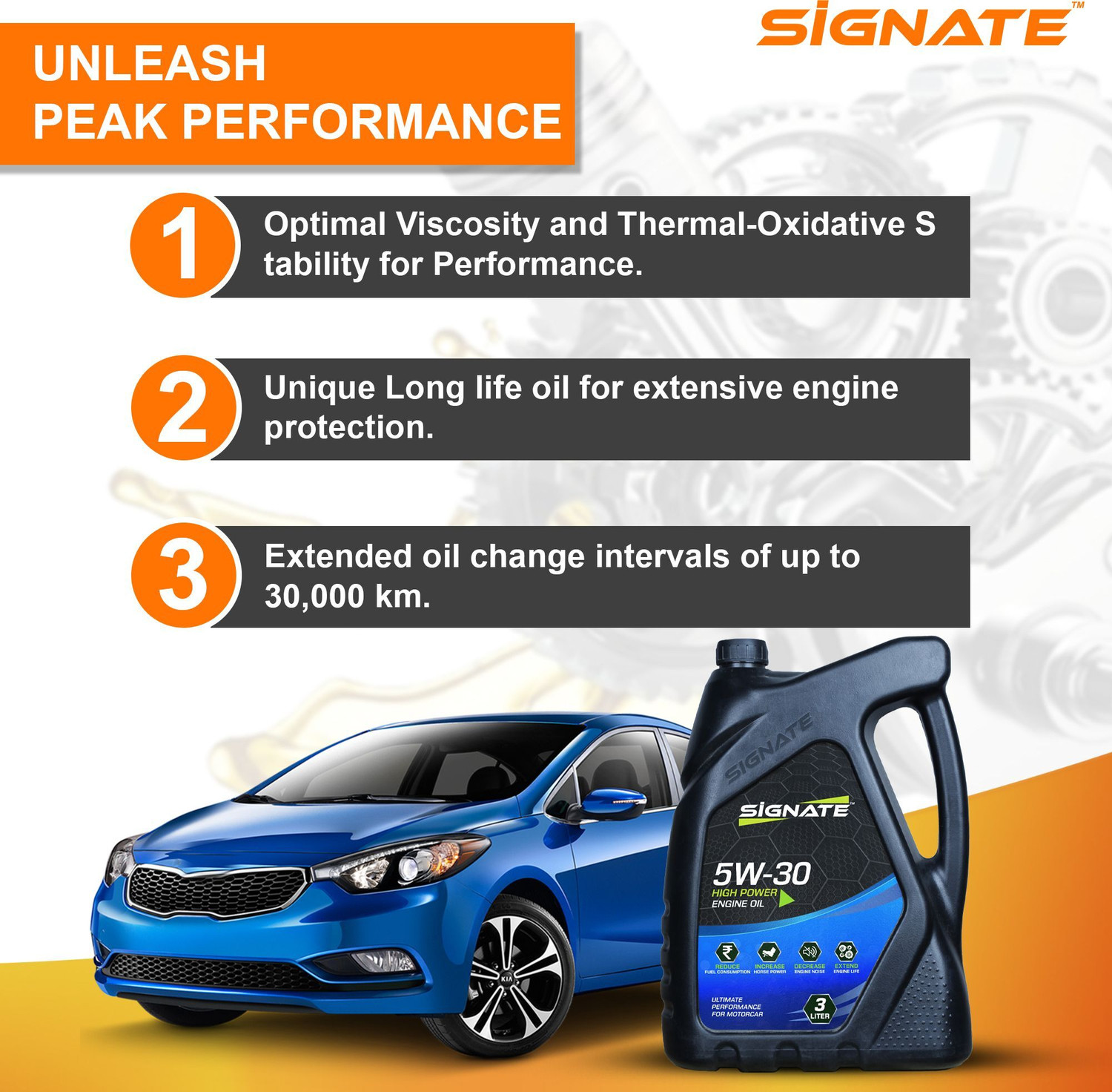 Image of Signate 5W30 Fully Synthetic Engine Oil for Petrol, Diesel & CNG Cars High Performance Engine Oil