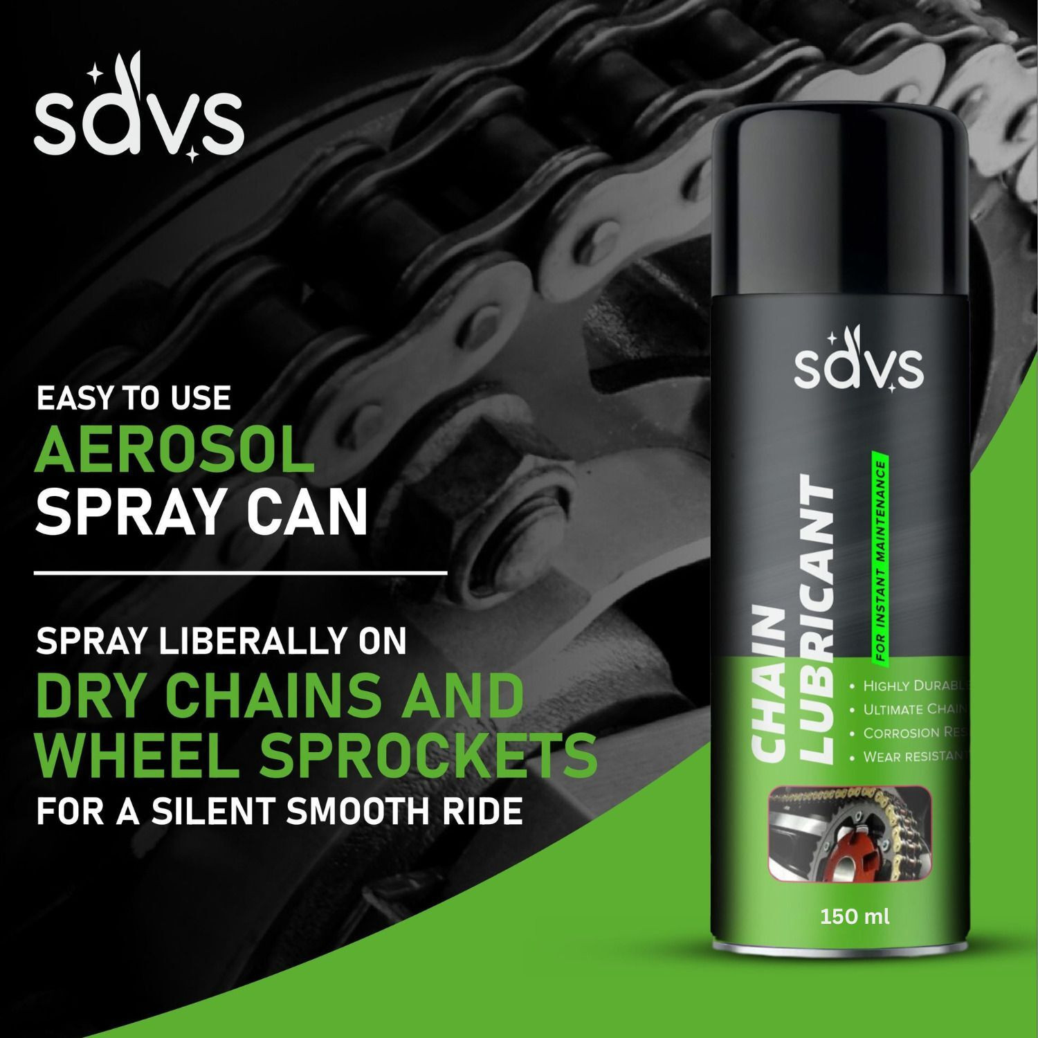 Image of SAVS Combo Chain Lubricant + Chain Cleaner + Bike & Car Polish With Cleaning Brush Shines & Protects Chain | Dashboard Interior & Exterior Cleaning | Chain Oil