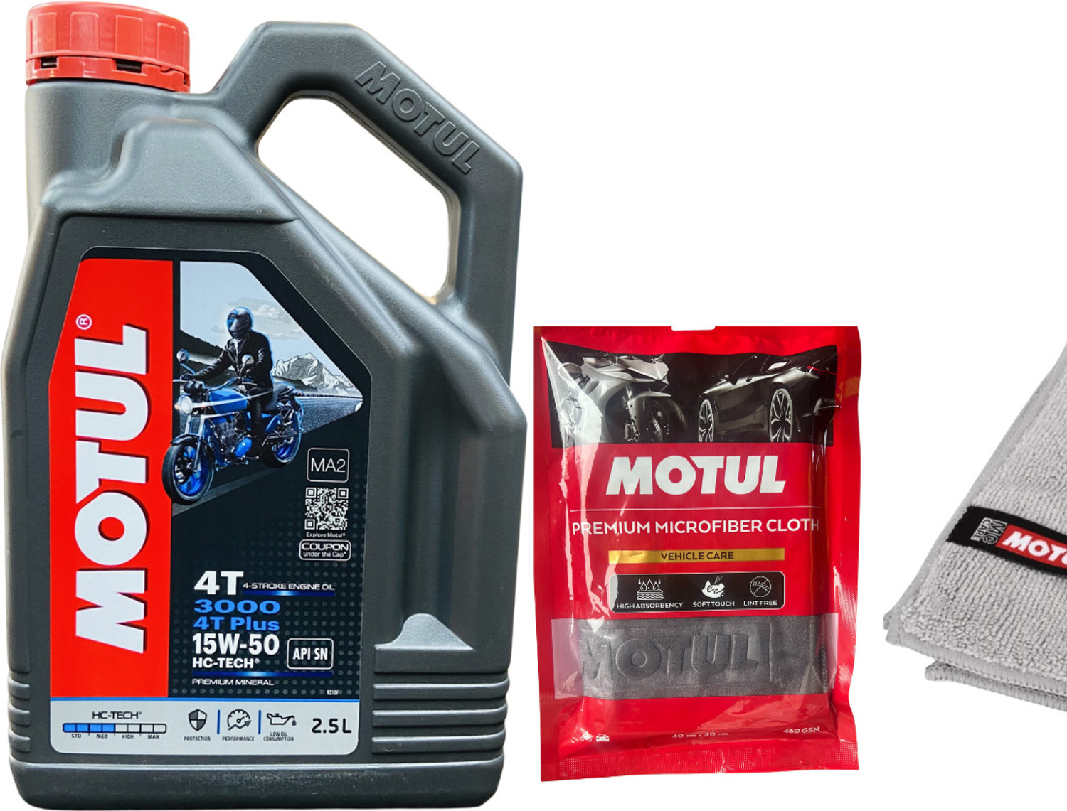Image of MOTUL 3000 15W50 FULL SYTHETIC ENGINE OIL 2.5 LITER WITH CLOTH COMBO 15W50 Full-Synthetic Engine Oil