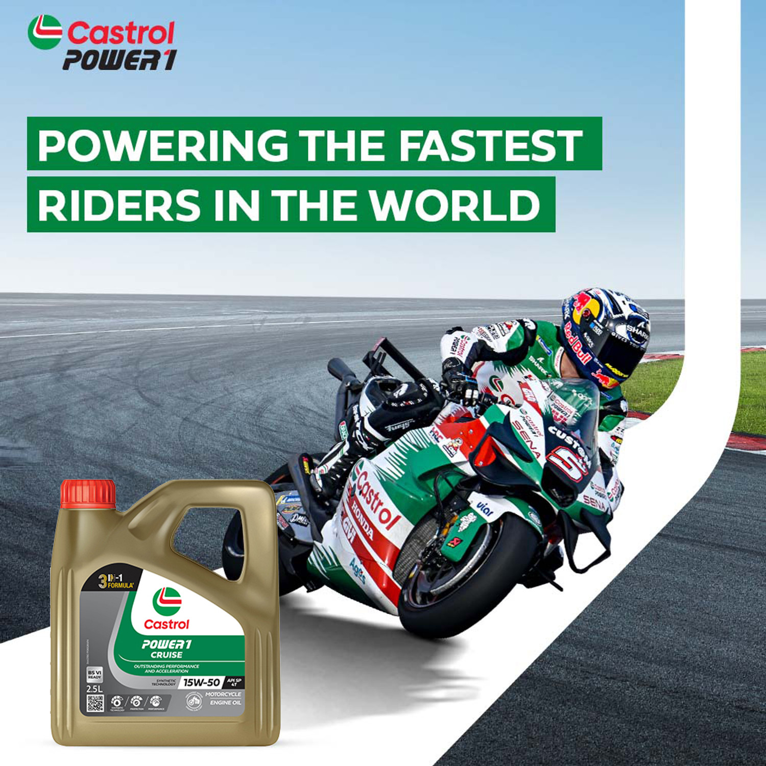 Image of Castrol POWER1 CRUISE 15W-50 4T Engine Oil for High Performance Bikes|3-in-1 Synthetic Technology|BS VI Ready Full-Synthetic Engine Oil